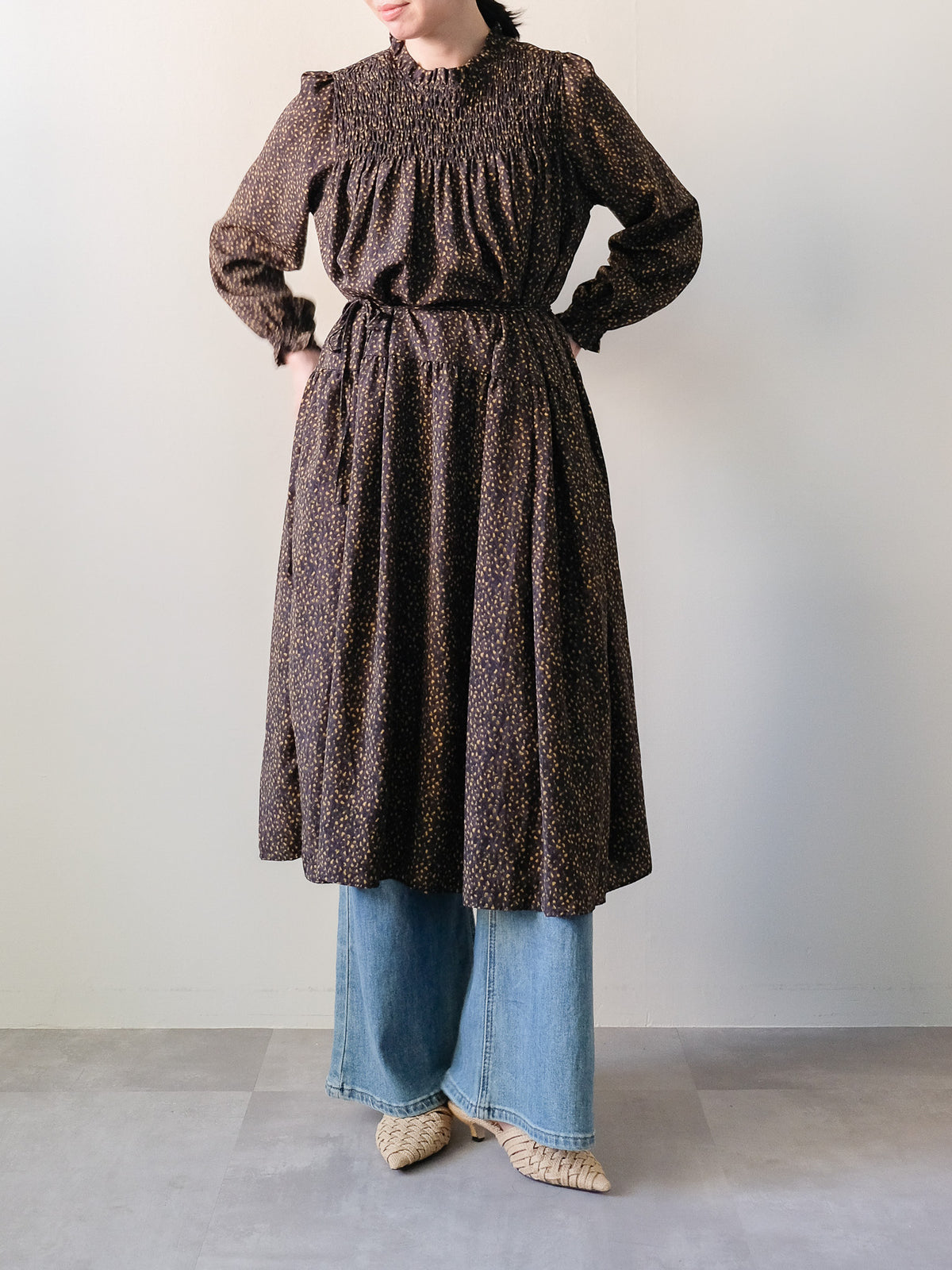 【予約商品】Shirring Dot Dress(シャーリングドットワンピース (601633)