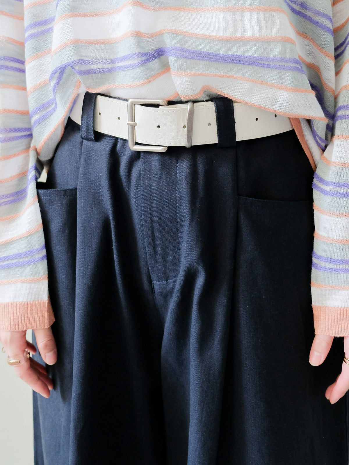【予約商品】Belted Pleated Wide Half Pants(ベルト付きタックワイドハーフパンツ) (601619)