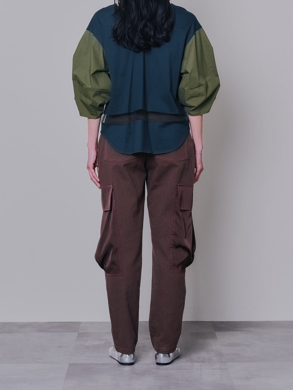 ビックサテンミリタリーポケット配色ステッチパンツ [601359] brown