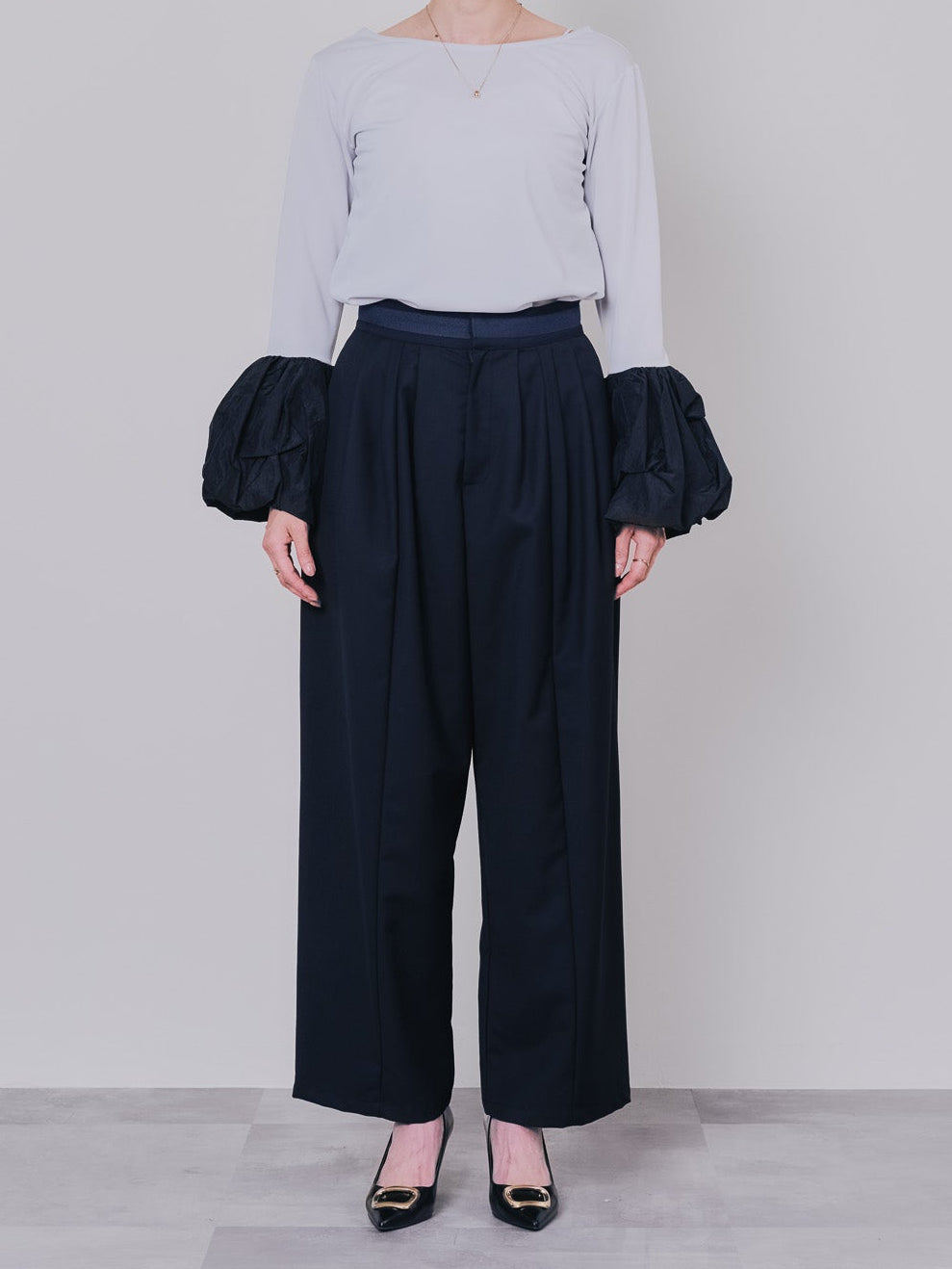 配色バルーンスリーブトップス [601371] light grey