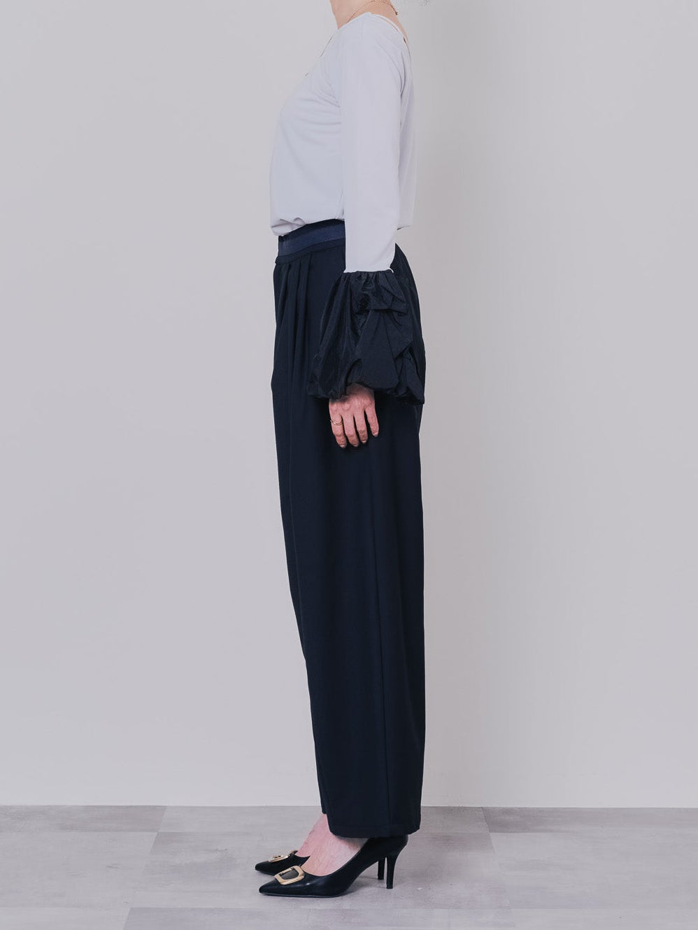 配色バルーンスリーブトップス [601371] light grey