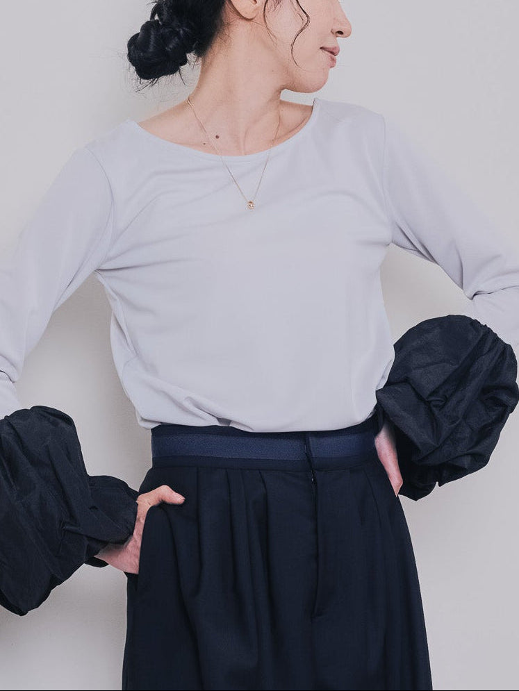 配色バルーンスリーブトップス [601371] light grey