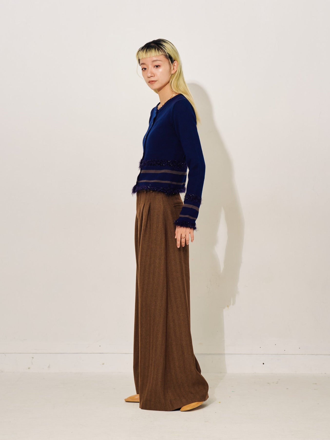 柄タックビックワイドパンツ [608320] brown