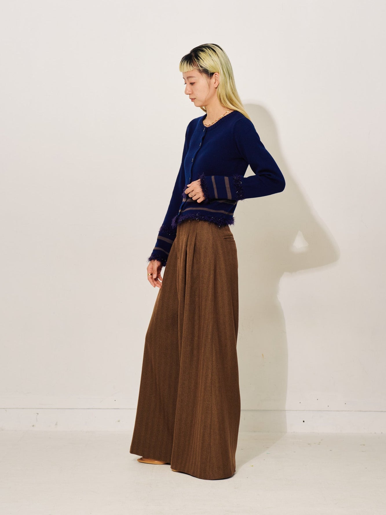 柄タックビックワイドパンツ [608320] brown