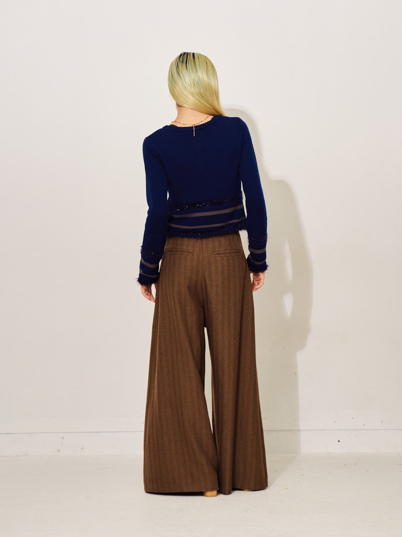 柄タックビックワイドパンツ [608320] brown
