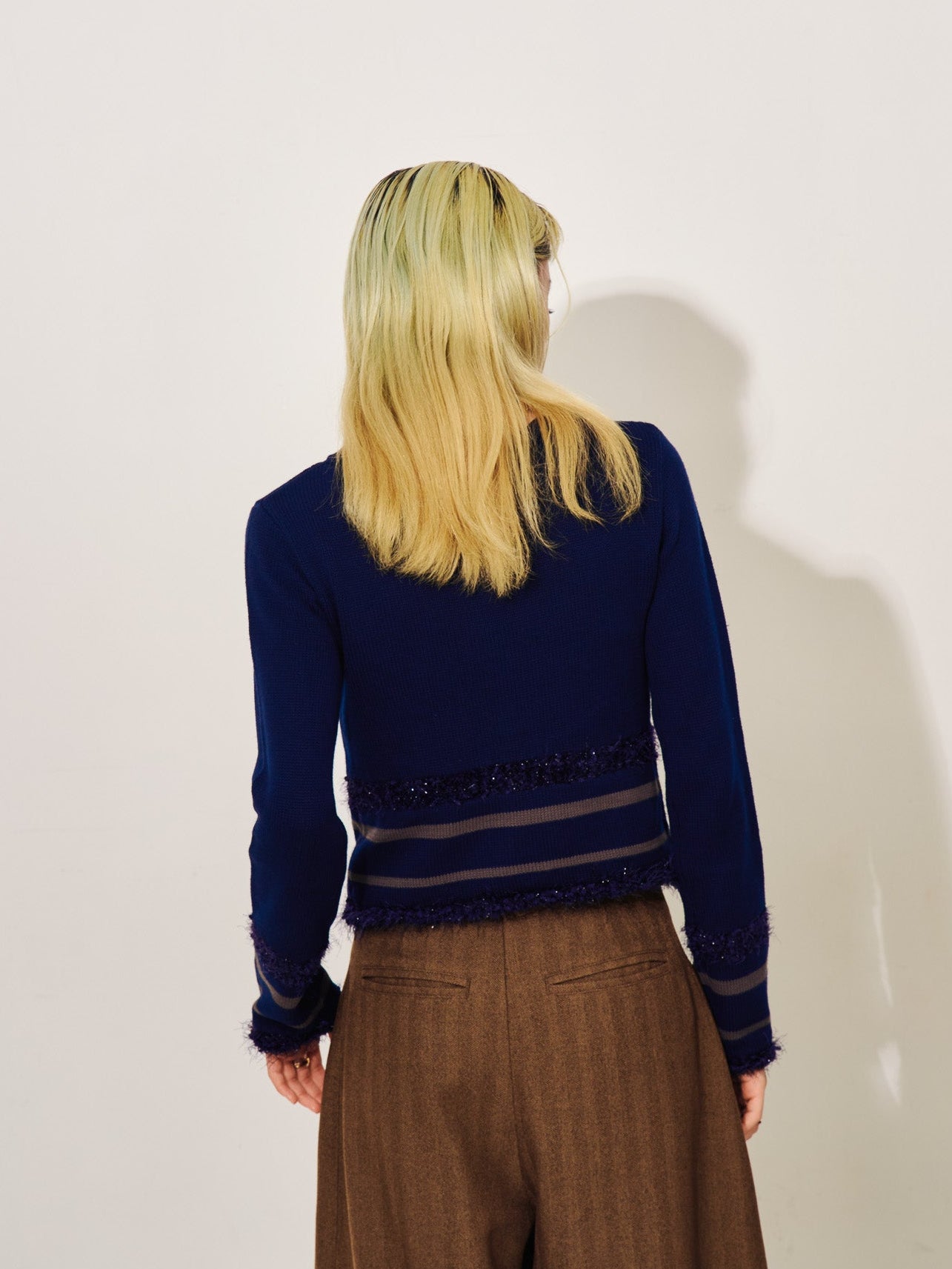 ポイントポップコーンマルチボーダーニットカーディガン [601458] dark navy
