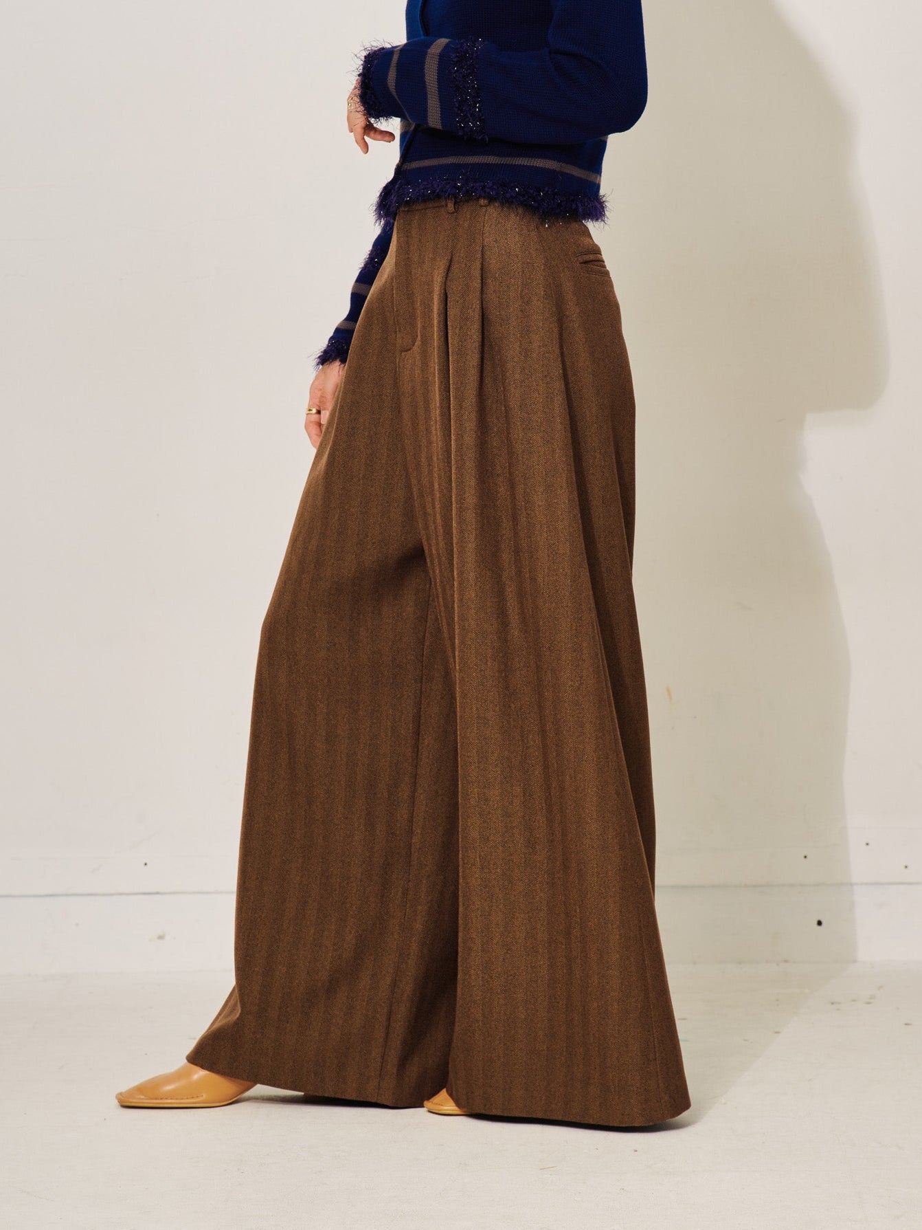 柄タックビックワイドパンツ [608320] brown