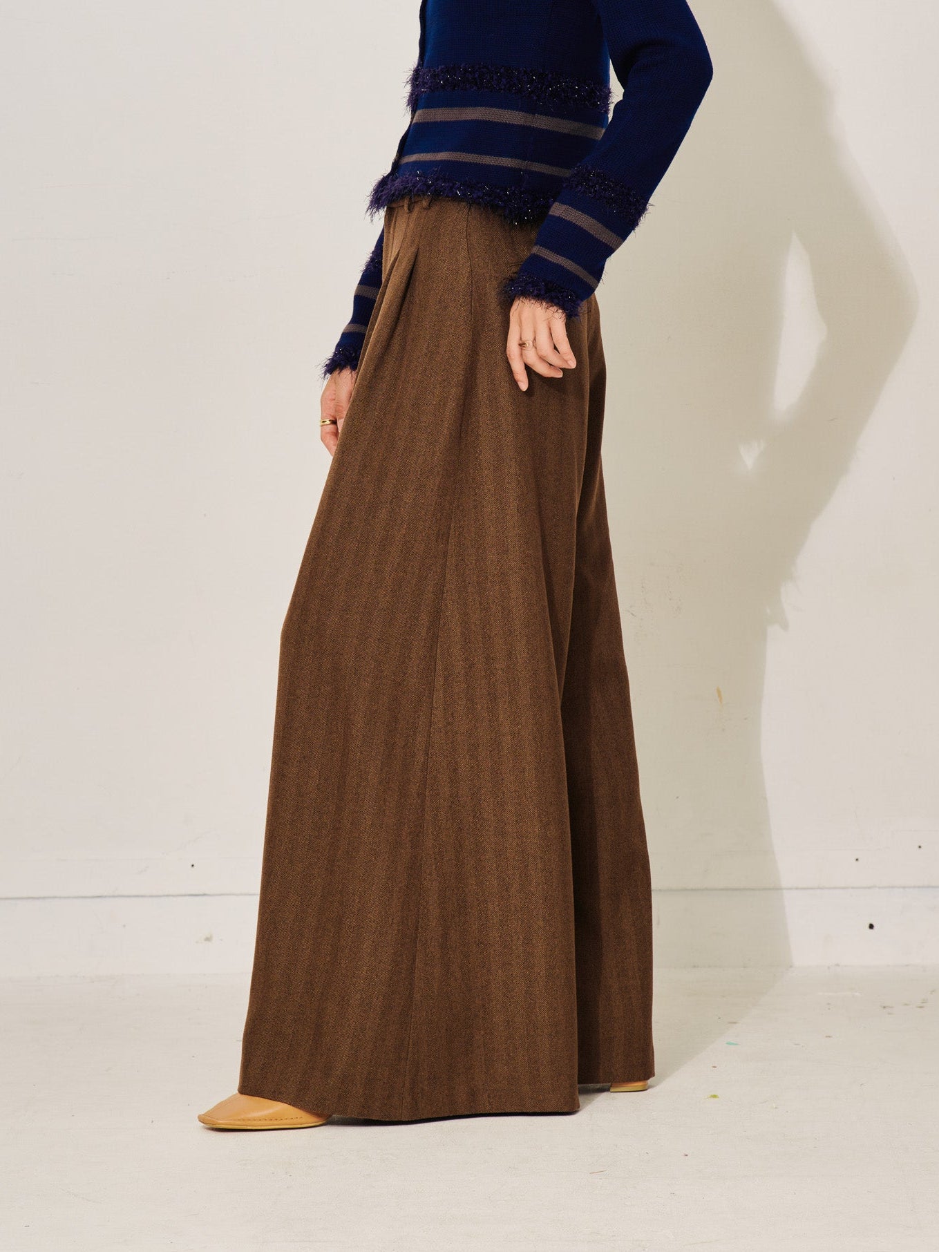 柄タックビックワイドパンツ [608320] brown