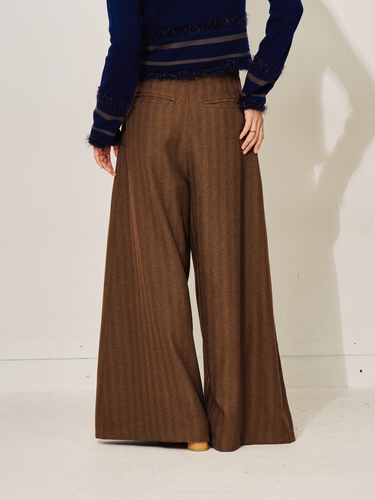 柄タックビックワイドパンツ [608320] brown