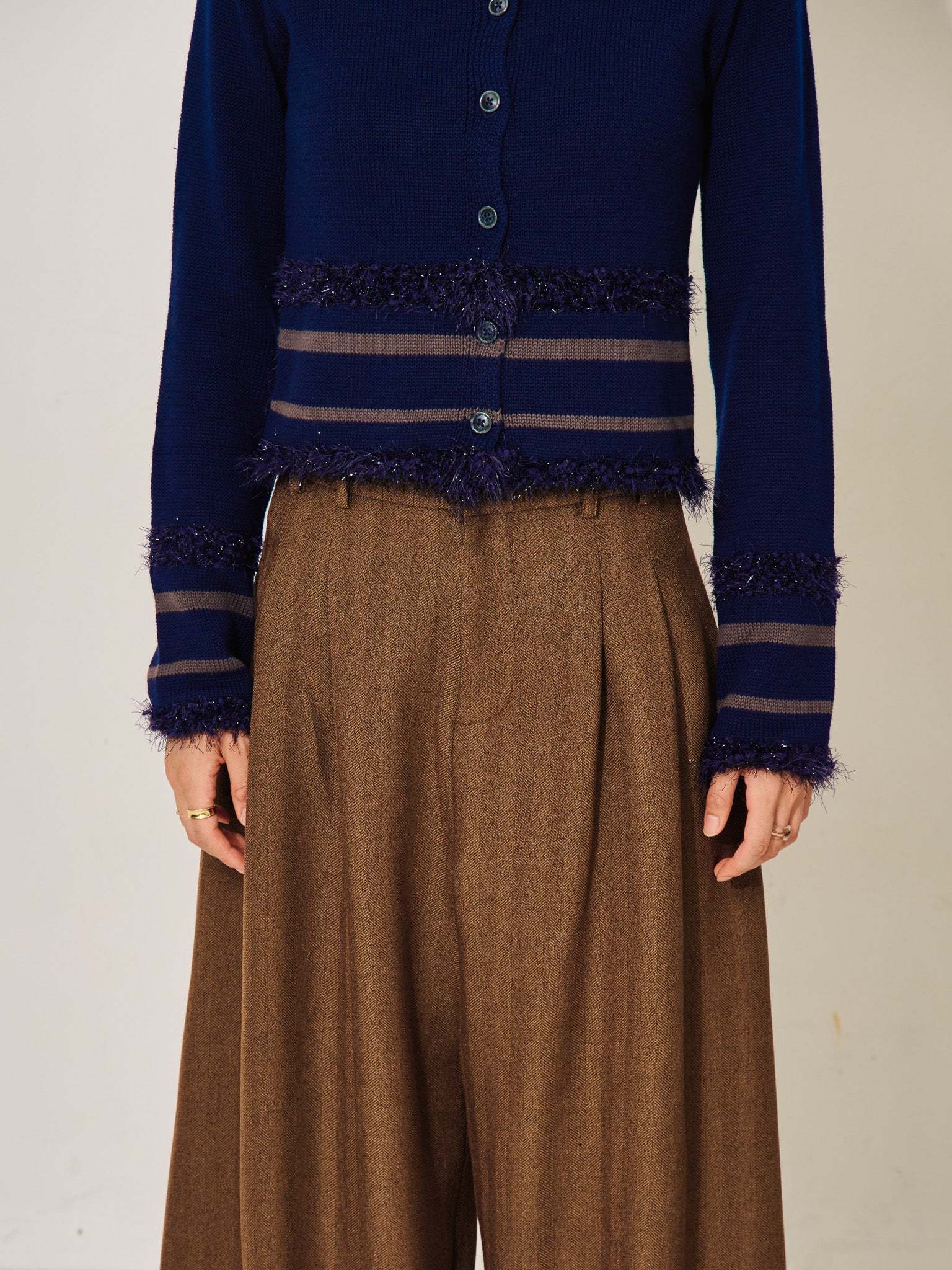 柄タックビックワイドパンツ [608320] brown