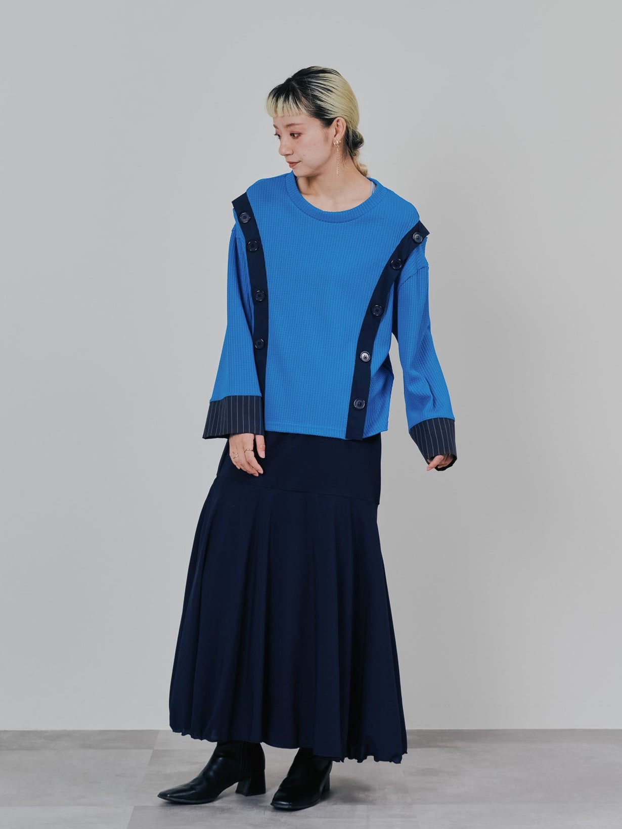 ショルダーオープンワッフルニットライクトップス [601354] blue