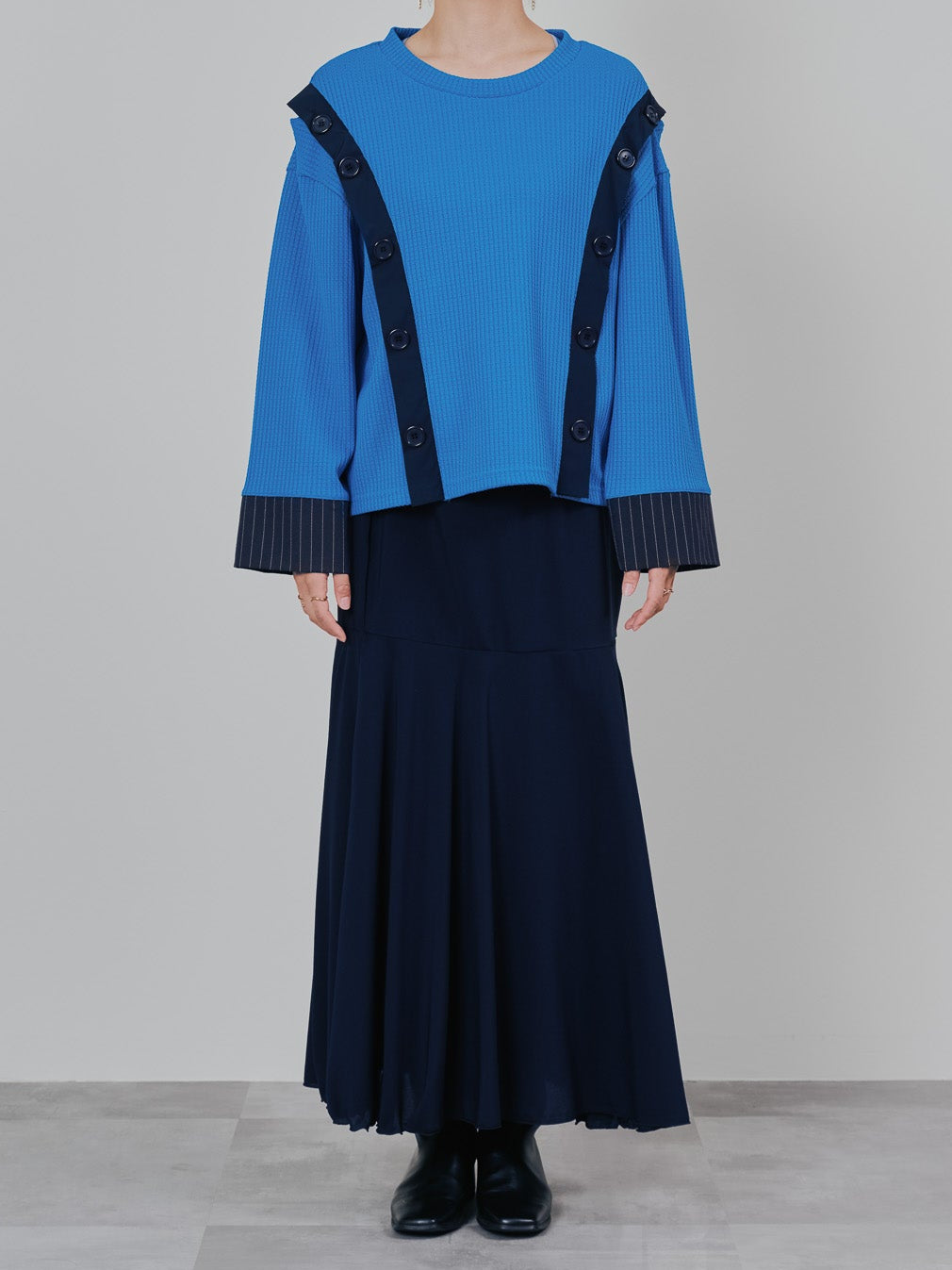 ショルダーオープンワッフルニットライクトップス [601354] blue