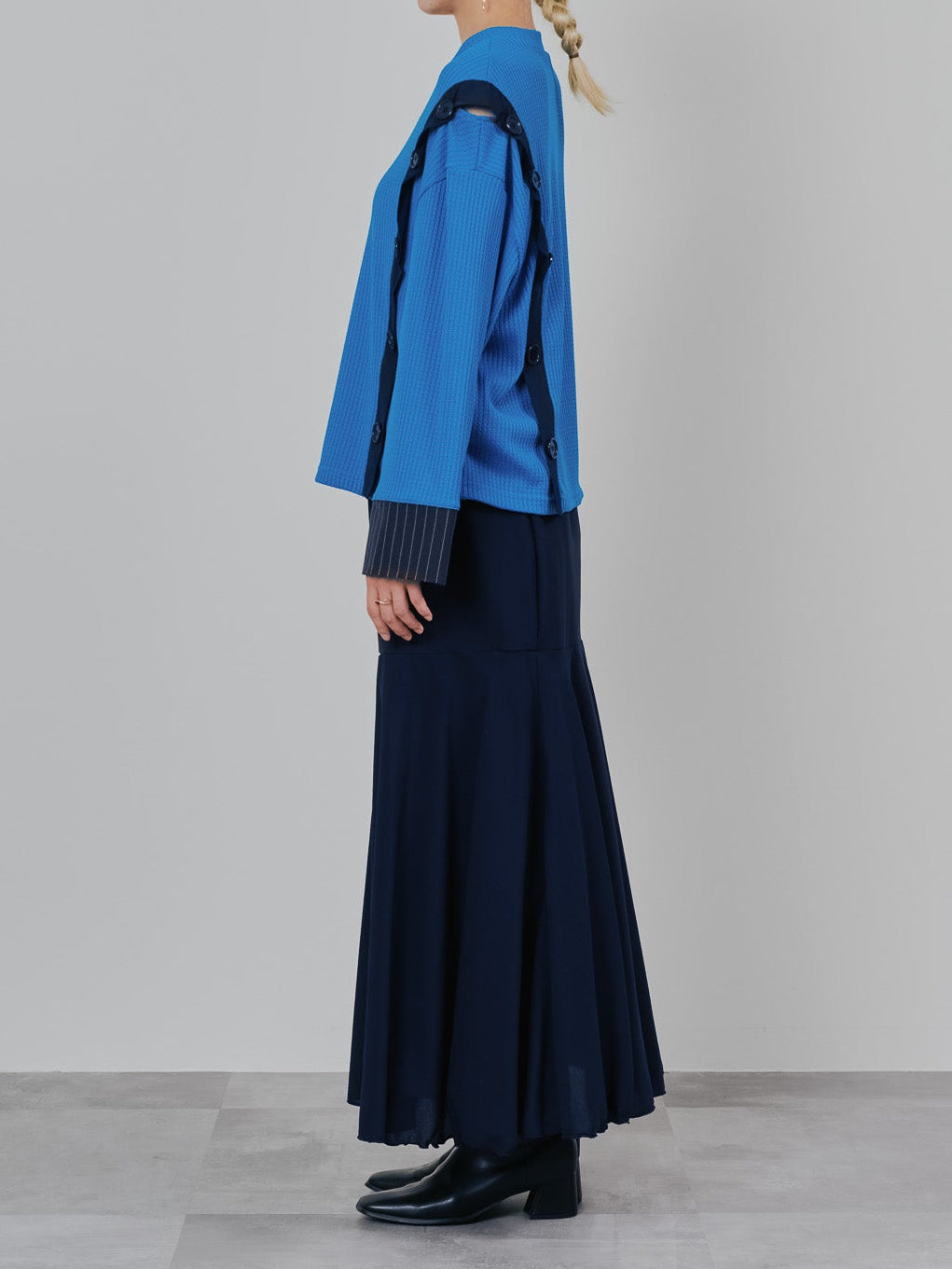 ショルダーオープンワッフルニットライクトップス [601354] blue