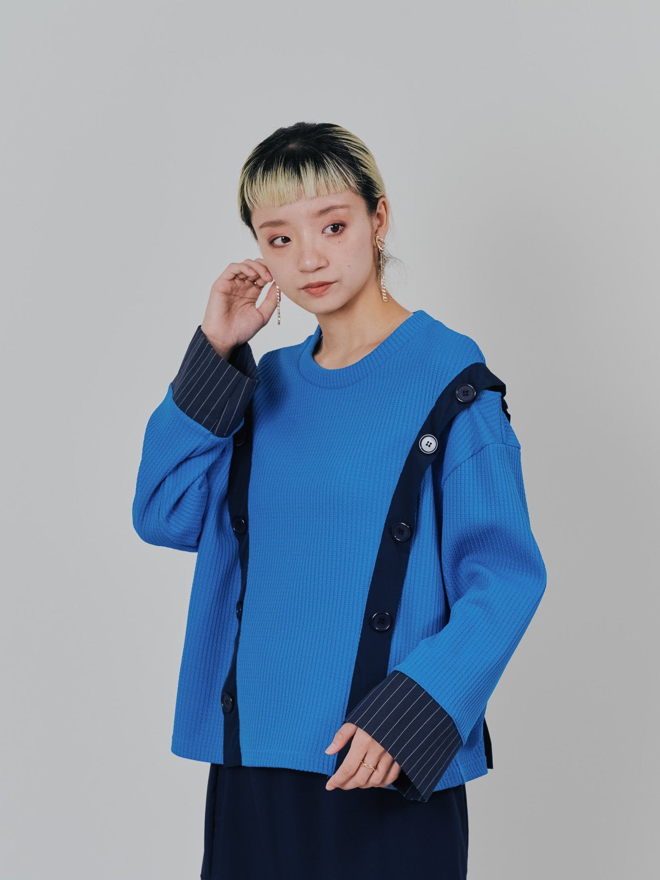 ショルダーオープンワッフルニットライクトップス [601354] blue
