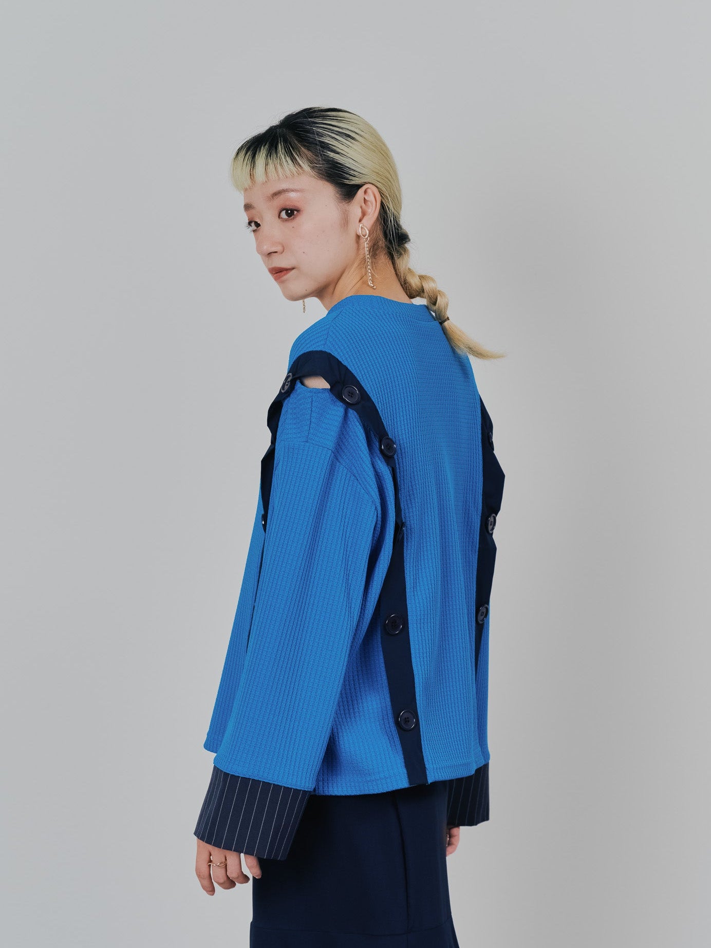 ショルダーオープンワッフルニットライクトップス [601354] blue