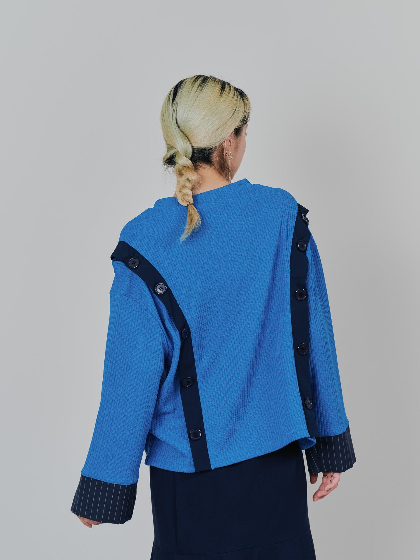 ショルダーオープンワッフルニットライクトップス [601354] blue