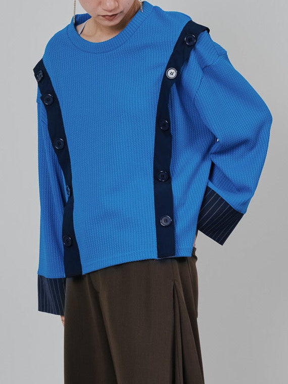 ショルダーオープンワッフルニットライクトップス [601354] blue