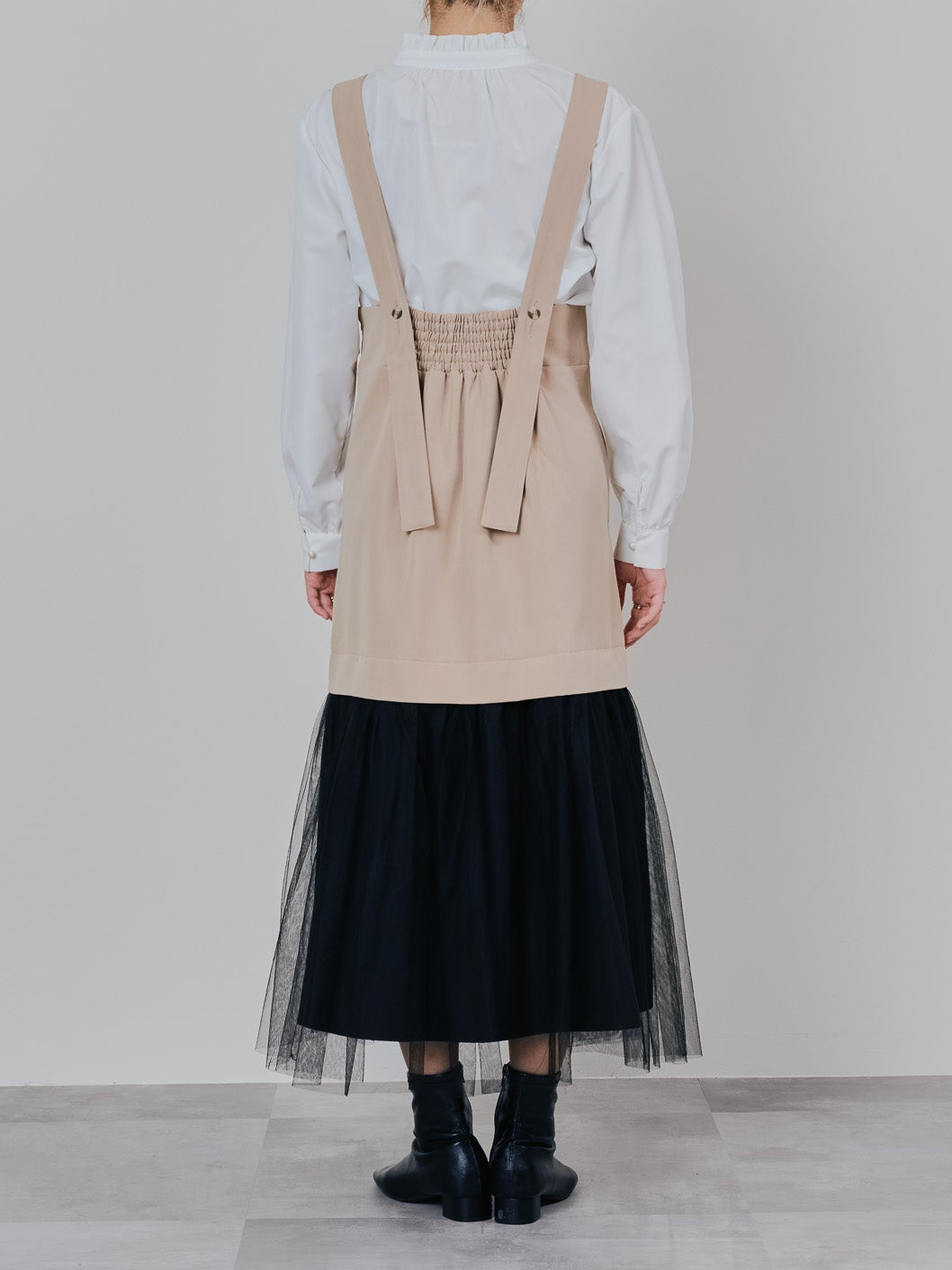 【予約商品】チュールドッキングチノジャンパースカ―ト [601418] beige
