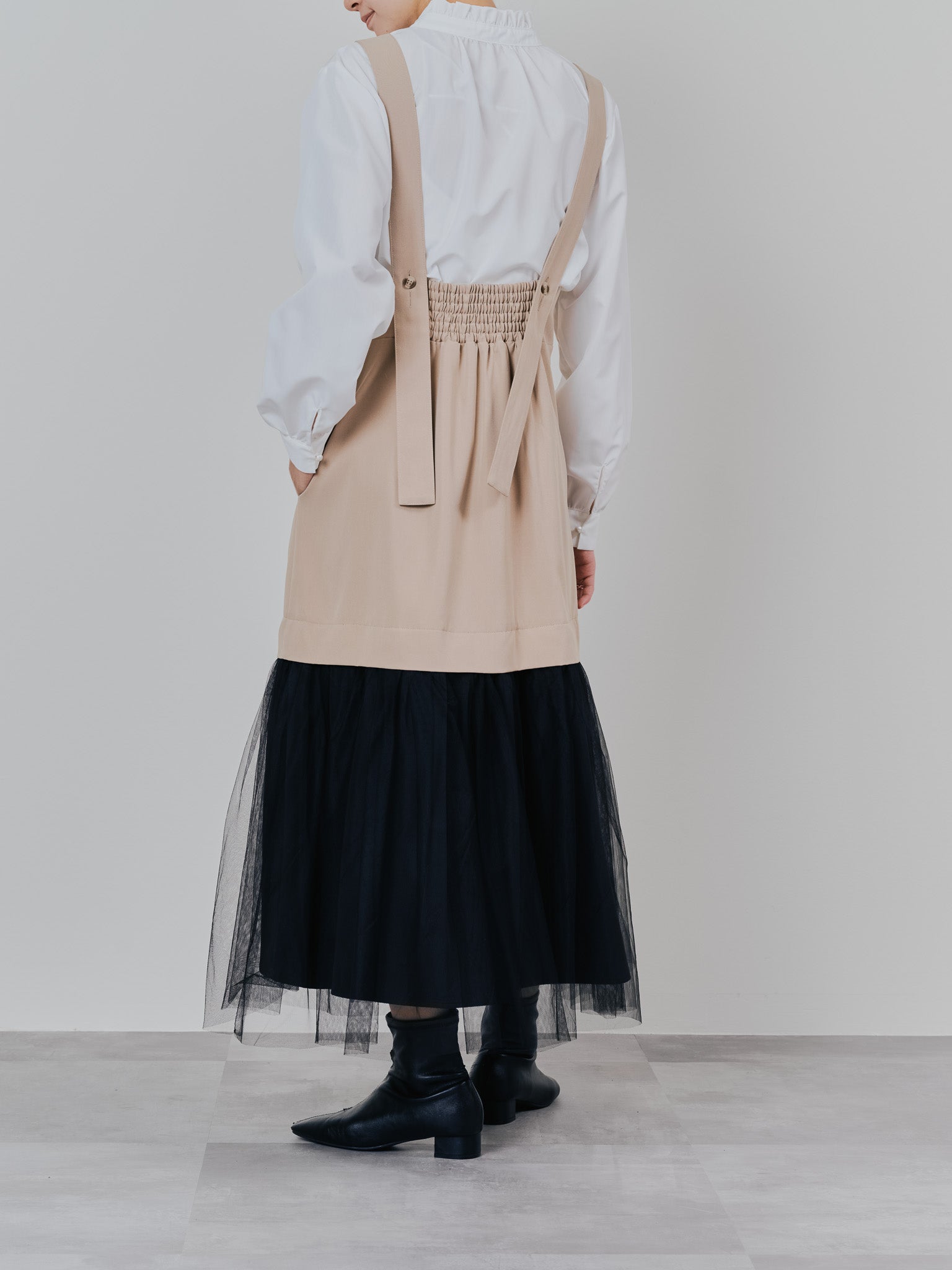【予約商品】チュールドッキングチノジャンパースカ―ト [601418] beige
