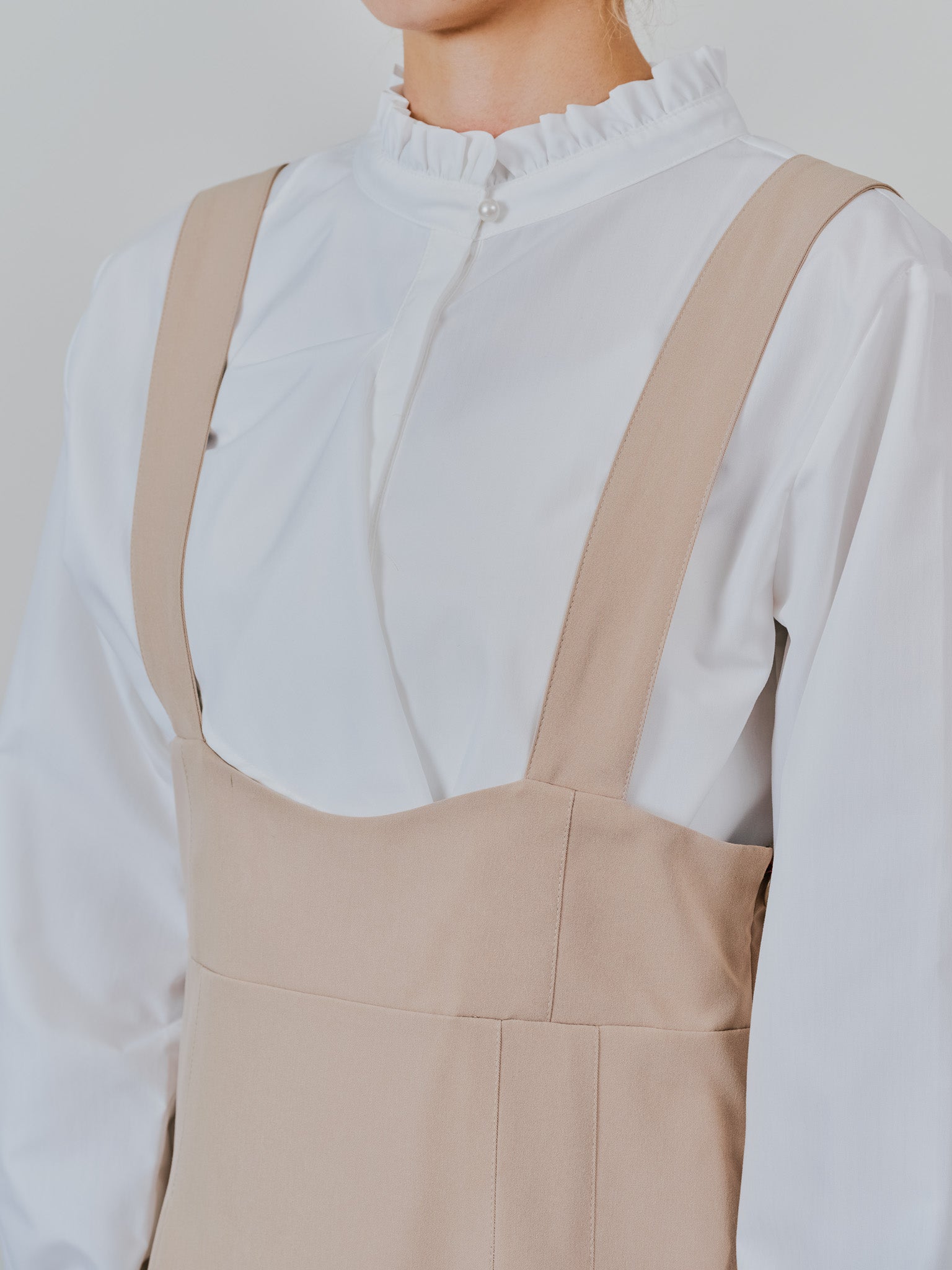 【予約商品】チュールドッキングチノジャンパースカ―ト [601418] beige