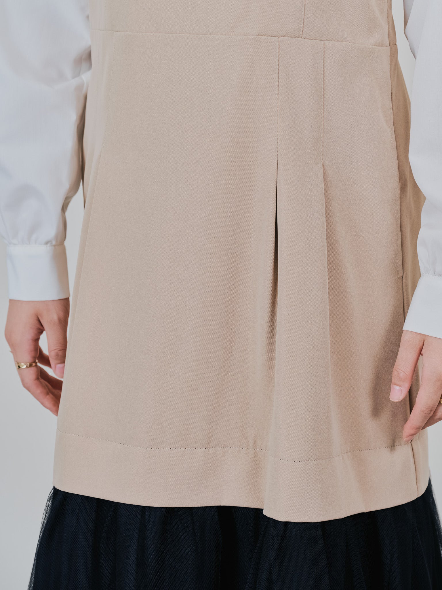 【予約商品】チュールドッキングチノジャンパースカ―ト [601418] beige