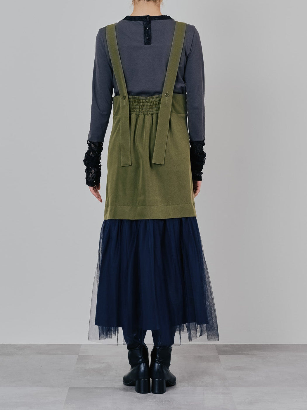 【予約商品】チュールドッキングチノジャンパースカ―ト [601418] khaki