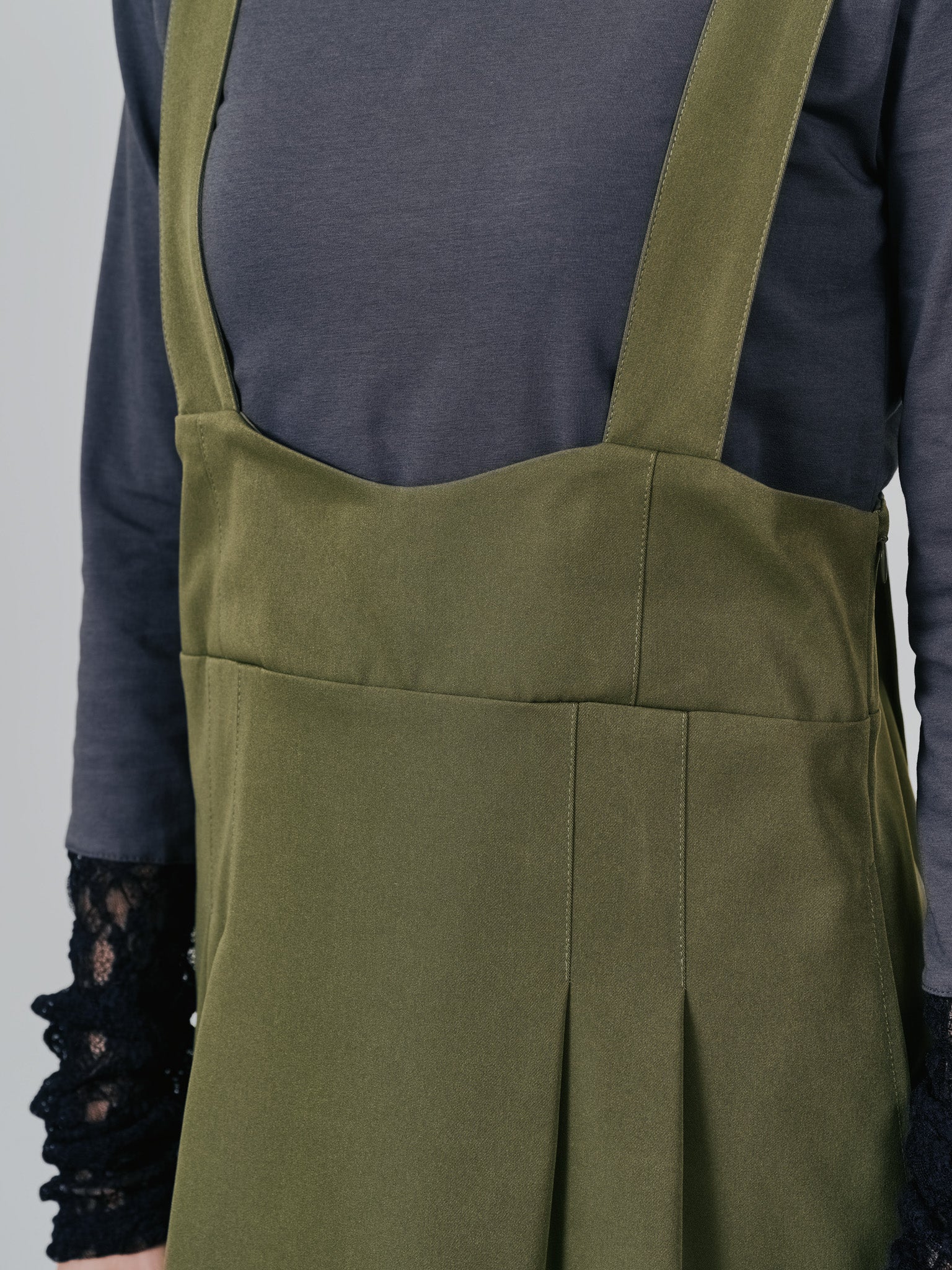 【予約商品】チュールドッキングチノジャンパースカ―ト [601418] khaki