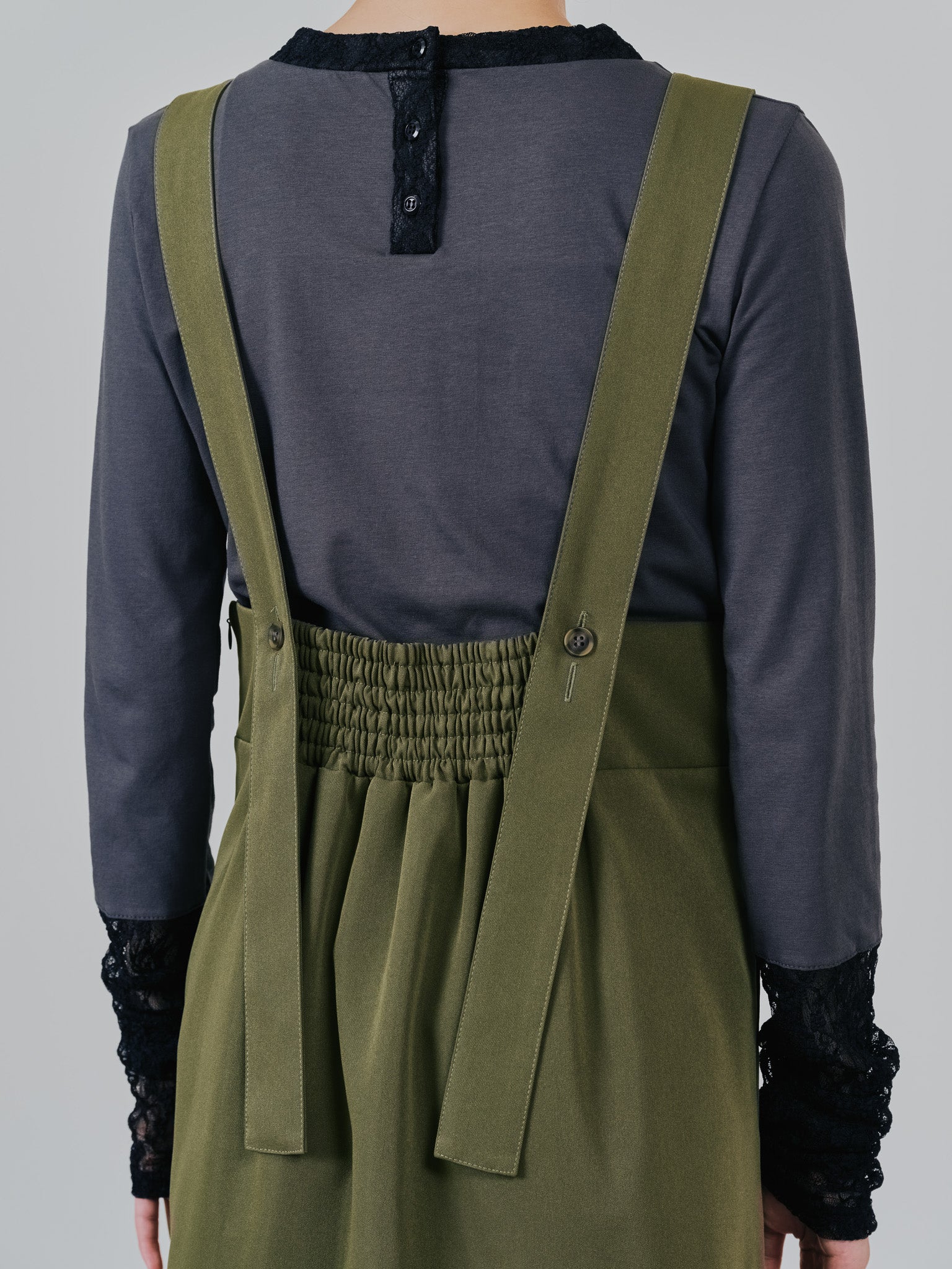 【予約商品】チュールドッキングチノジャンパースカ―ト [601418] khaki