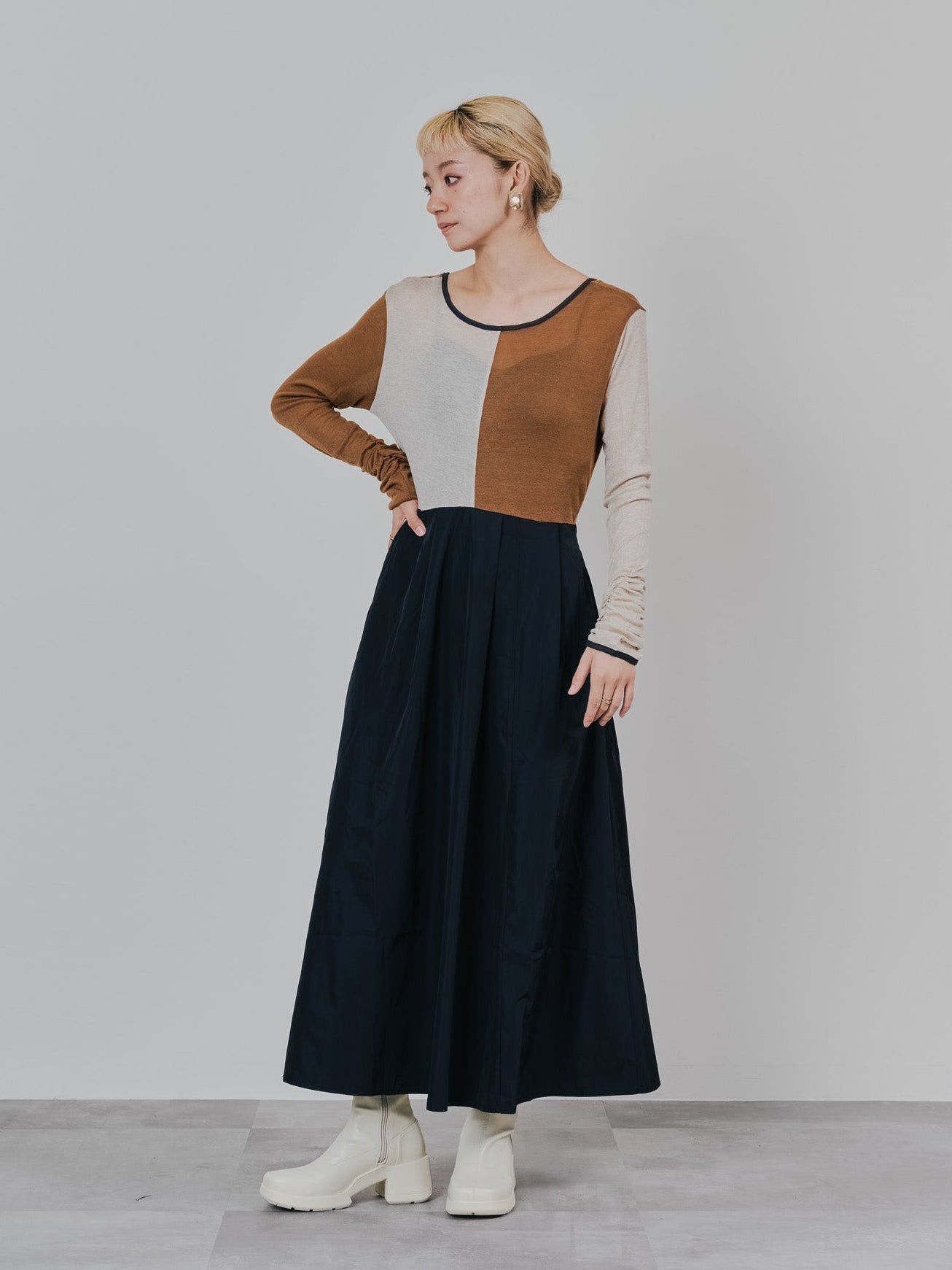 配色切替ワンピース [601417] black