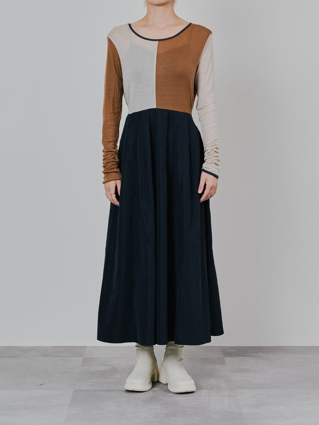 配色切替ワンピース [601417] black