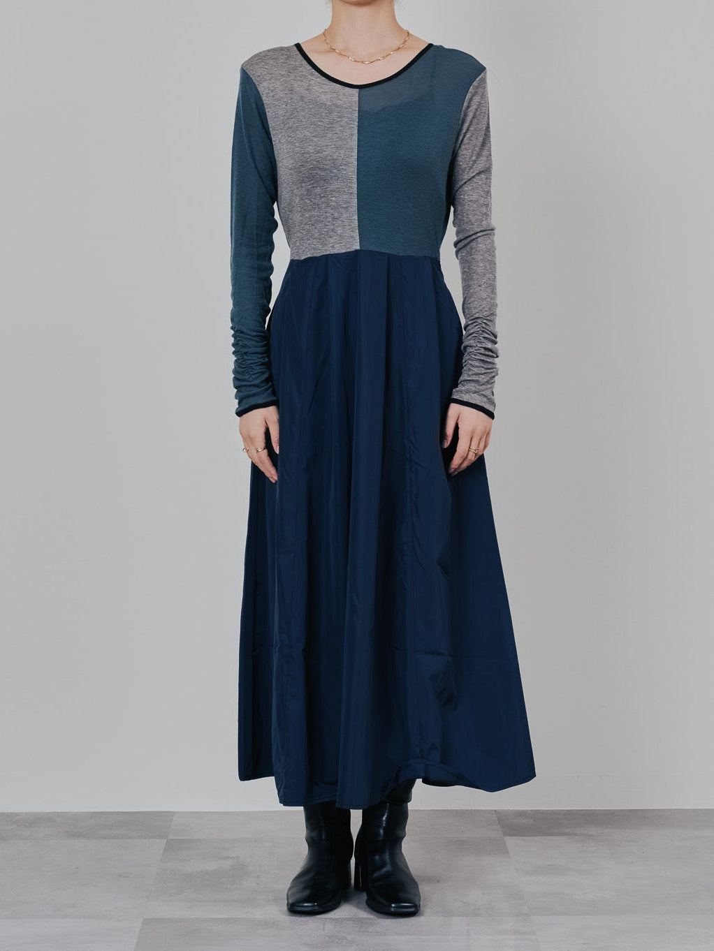配色切替ワンピース [601417] dark navy
