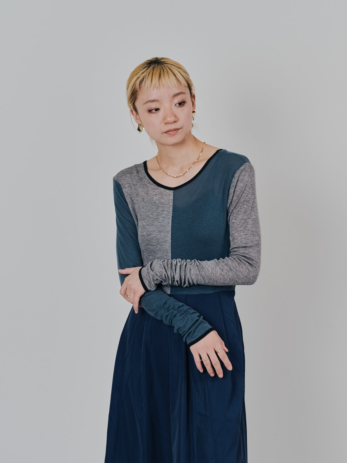 配色切替ワンピース [601417] dark navy
