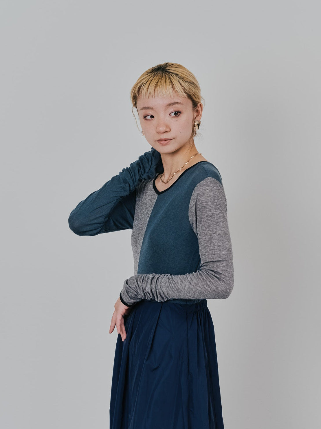 配色切替ワンピース [601417] dark navy