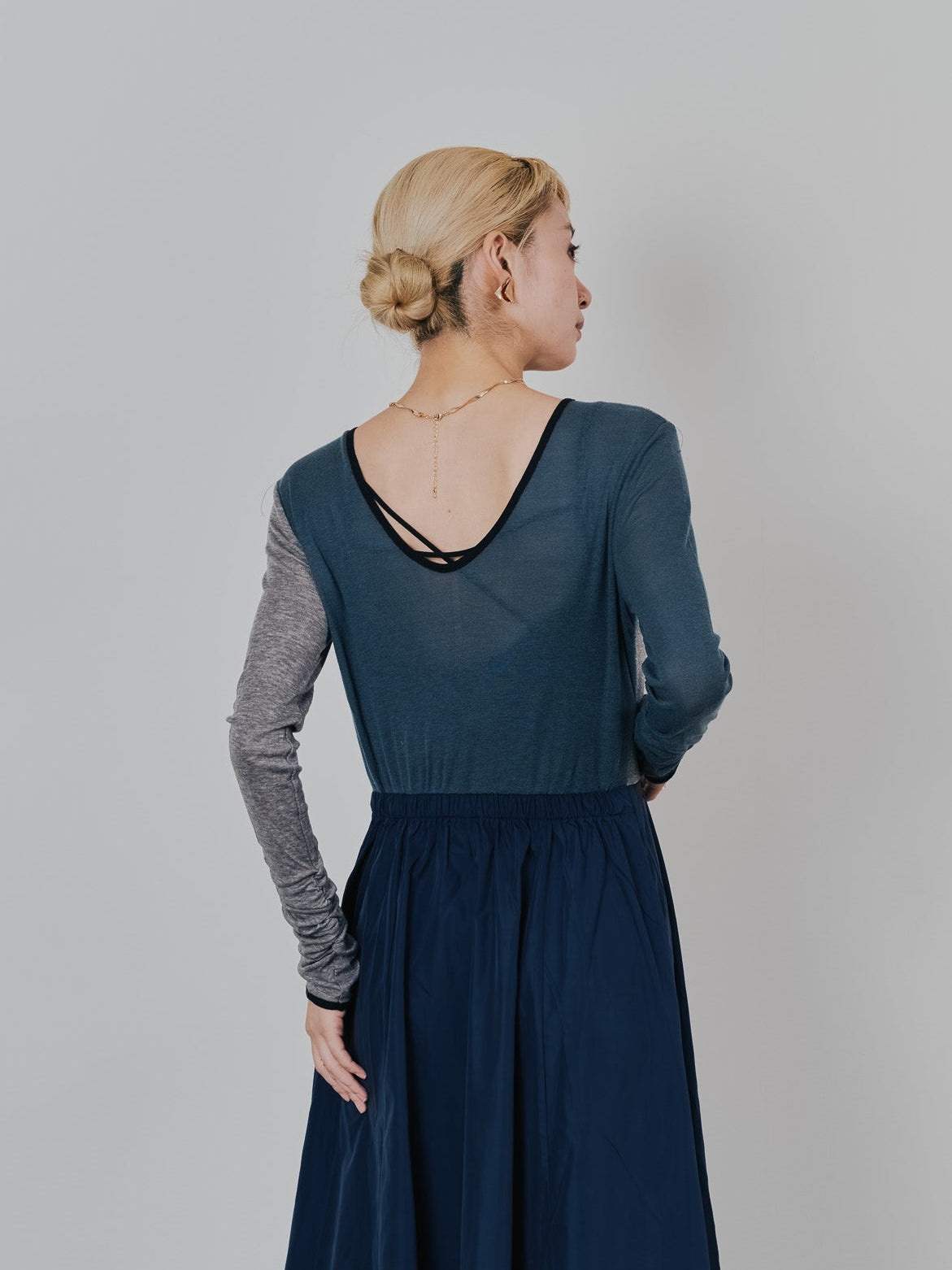 配色切替ワンピース [601417] dark navy
