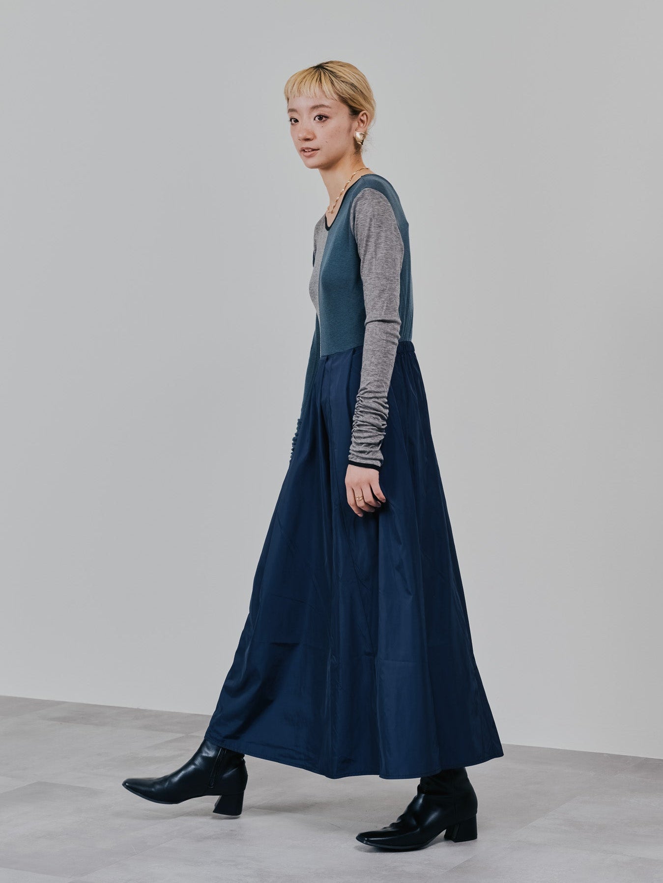 配色切替ワンピース [601417] dark navy