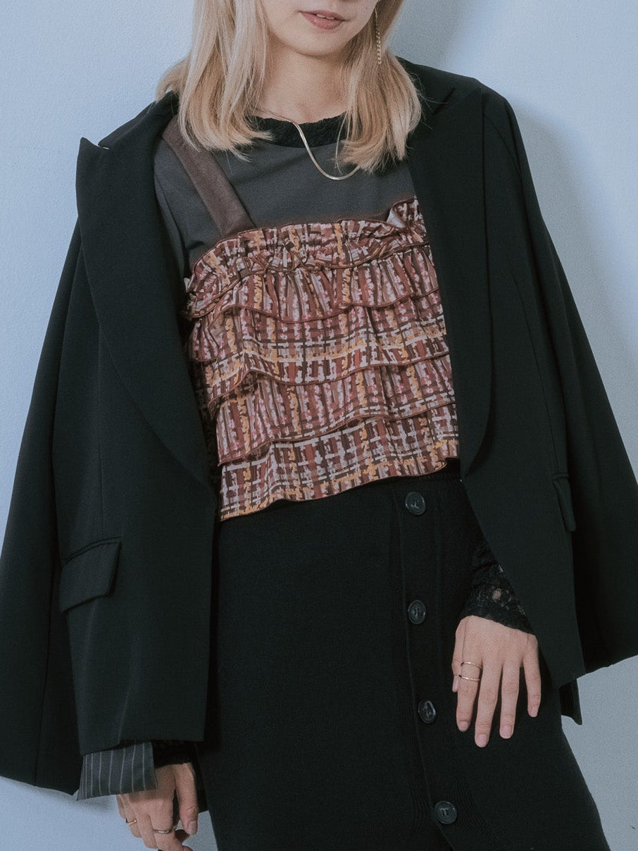 チェックプリントフリルティアードビスチェ [603335] brown