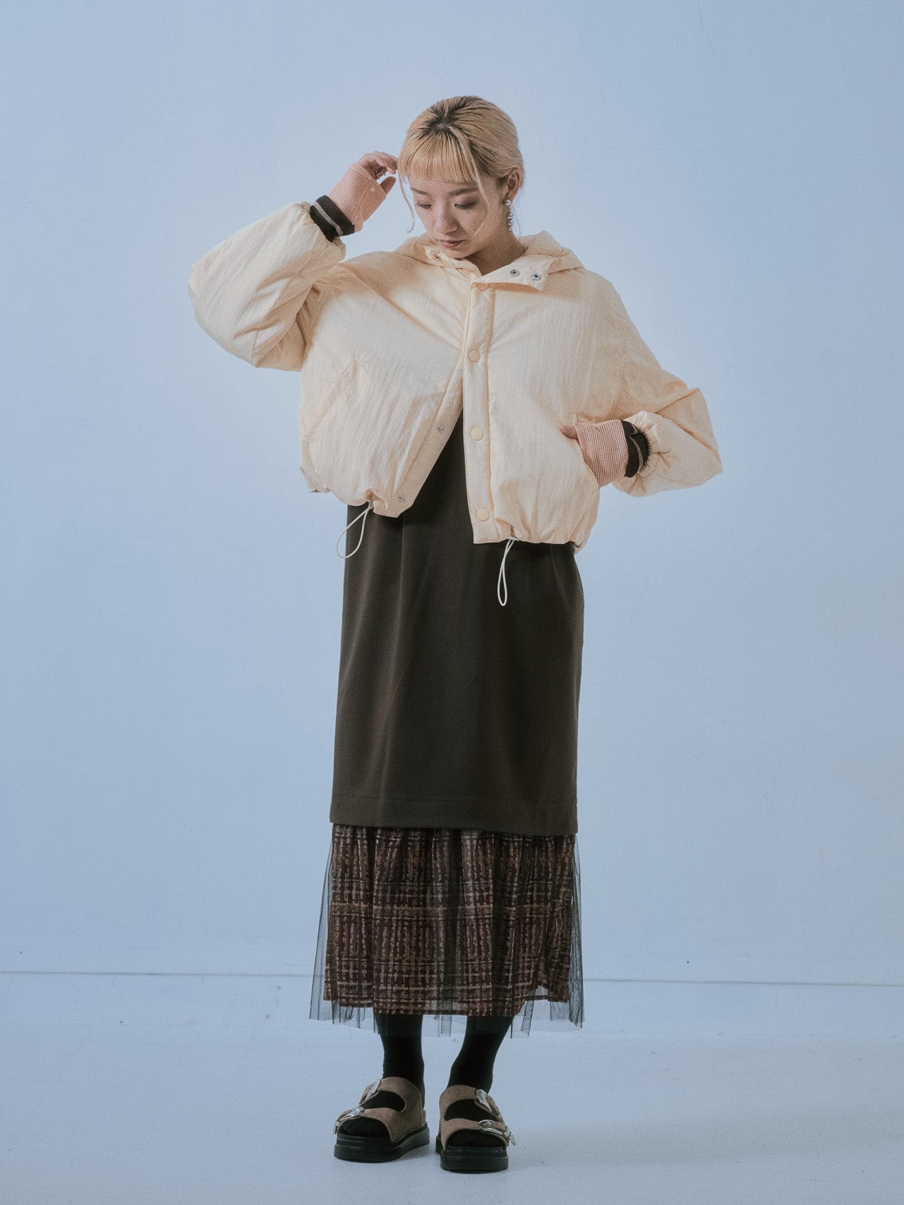 ヘムチェックサスペンダー付スカート [603341] brown