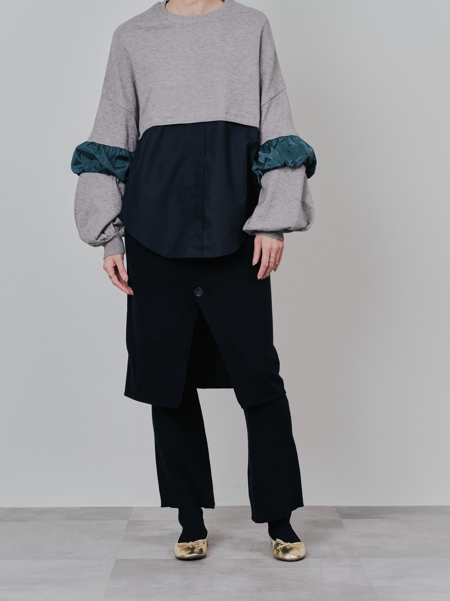 スカートレイヤードニットパンツ [601415] black