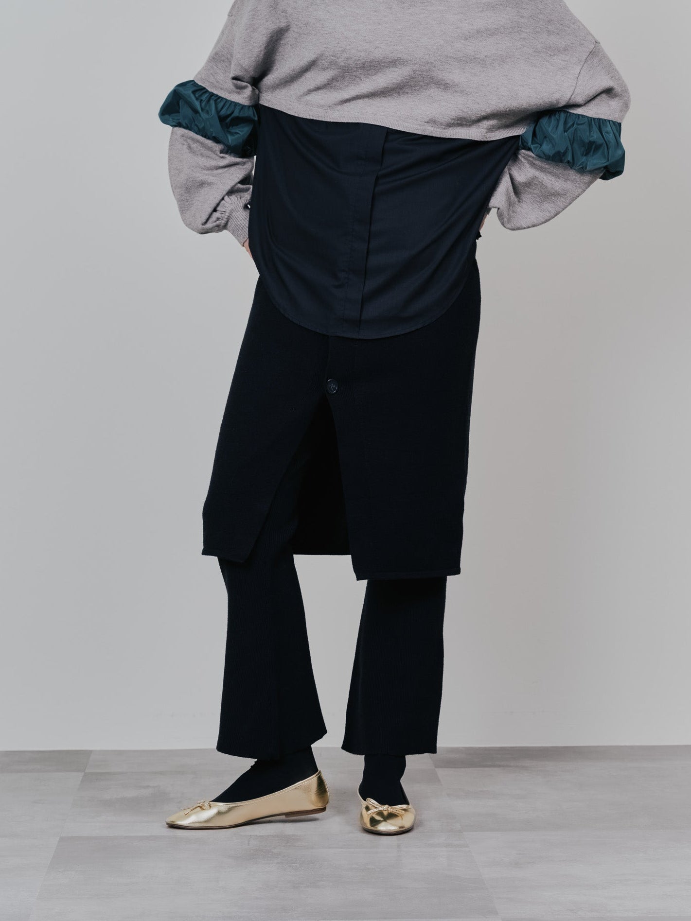 スカートレイヤードニットパンツ [601415] black