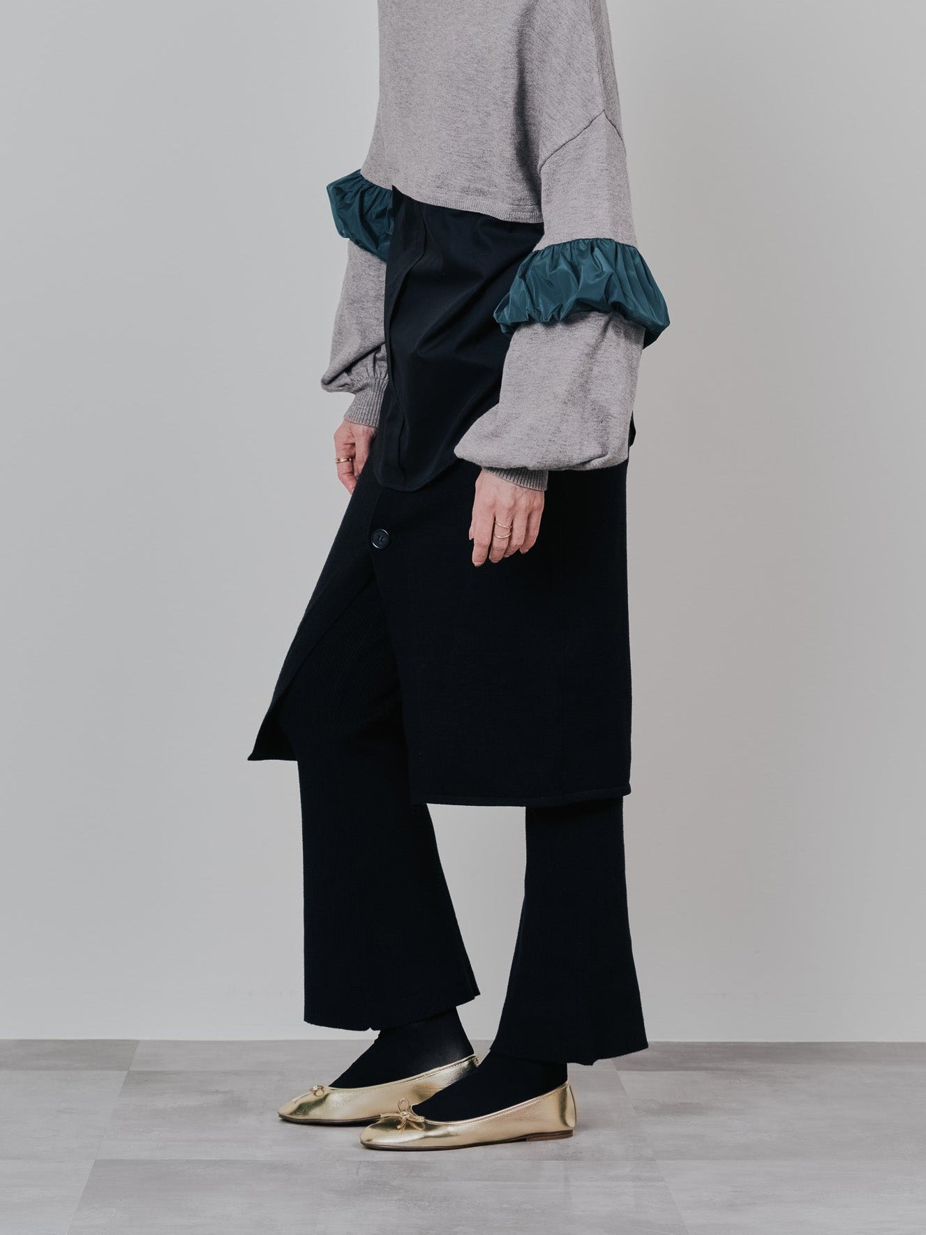 スカートレイヤードニットパンツ [601415] black