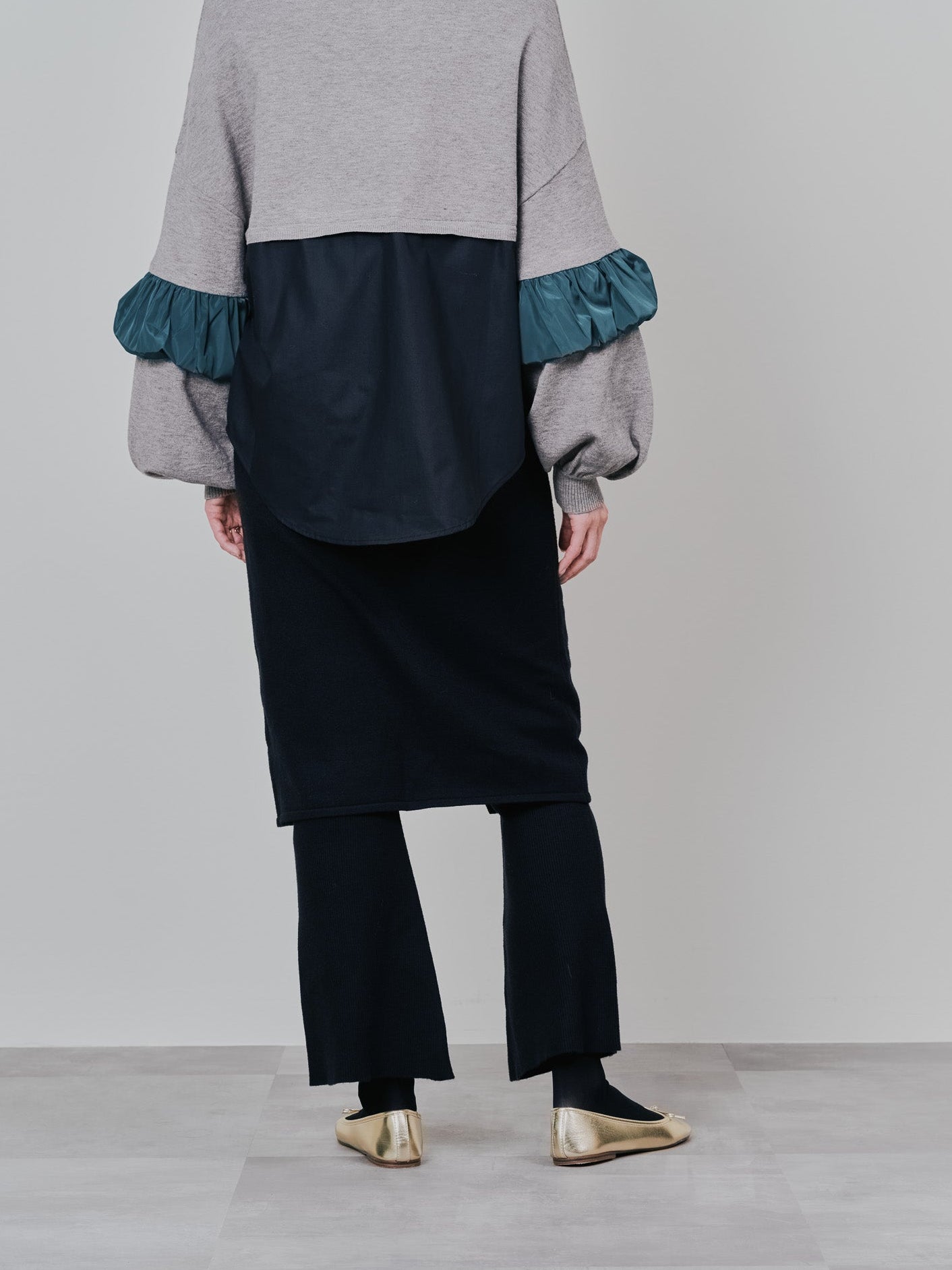 スカートレイヤードニットパンツ [601415] black