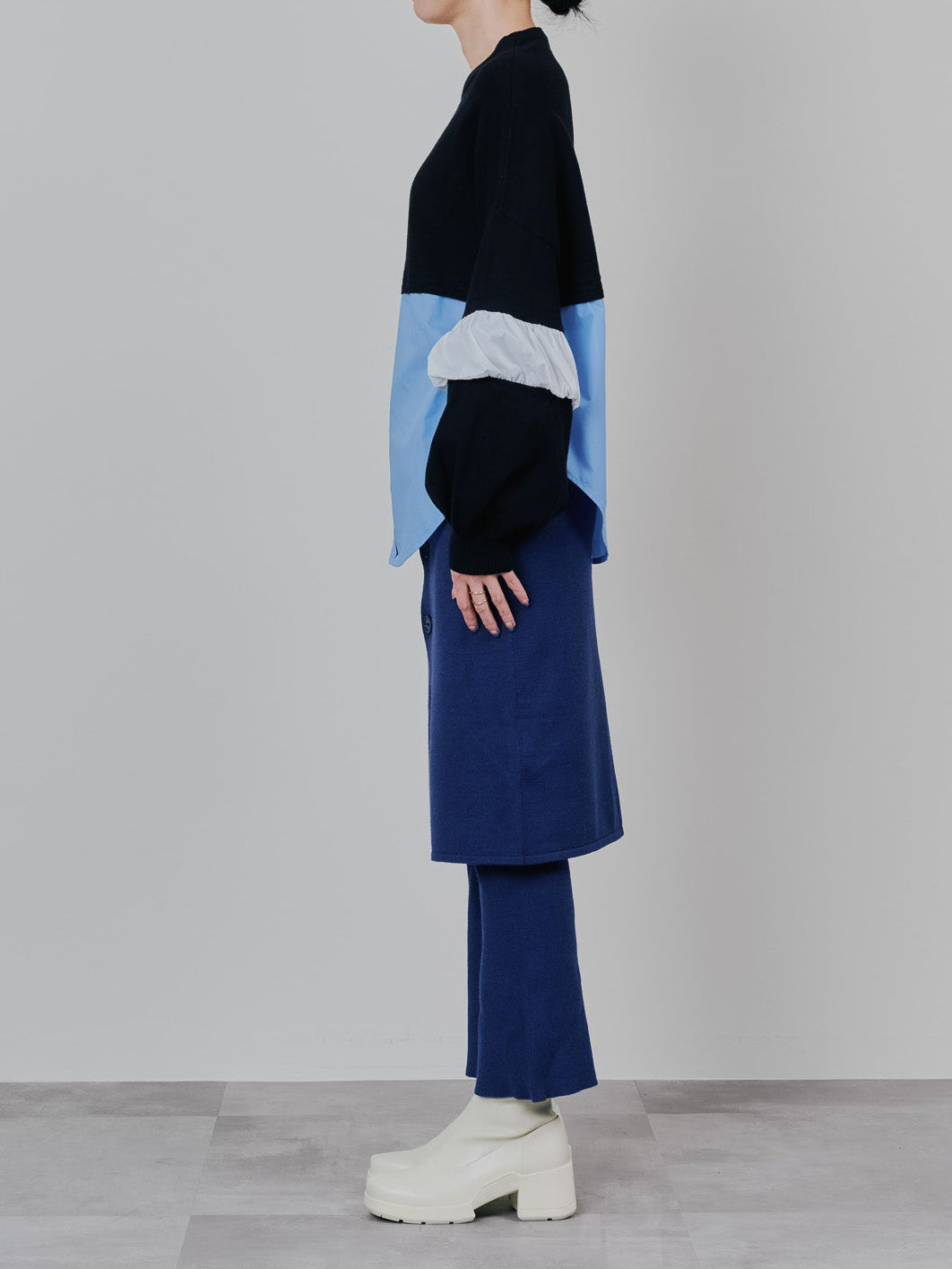 配色シャツレイヤードライクニットトップス [605535] blue