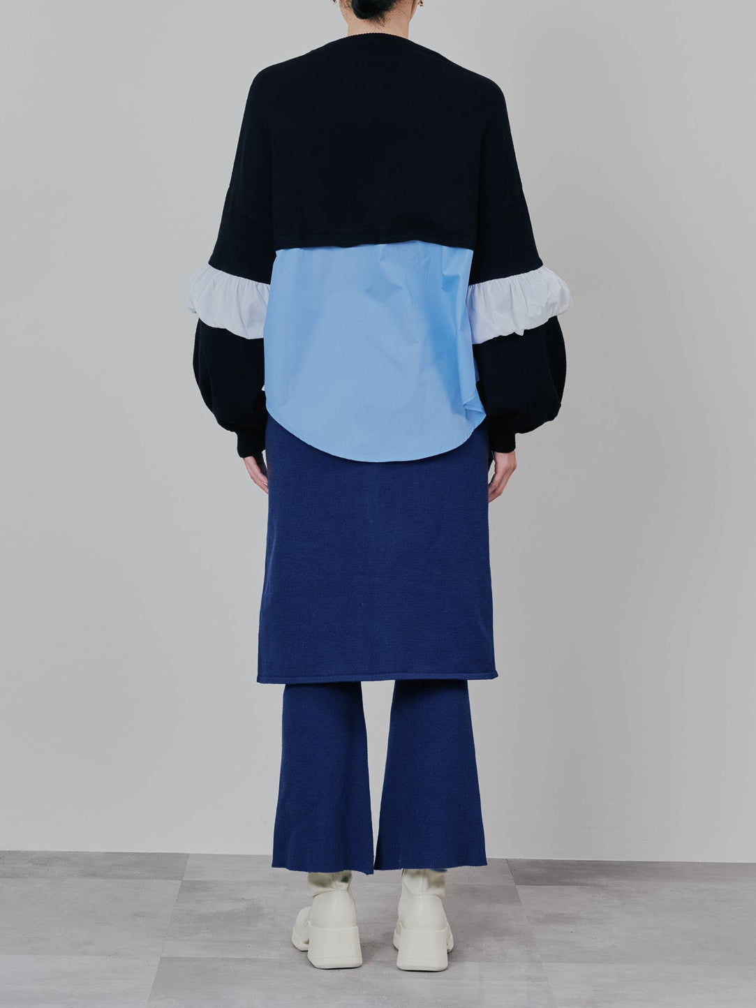 配色シャツレイヤードライクニットトップス [605535] blue