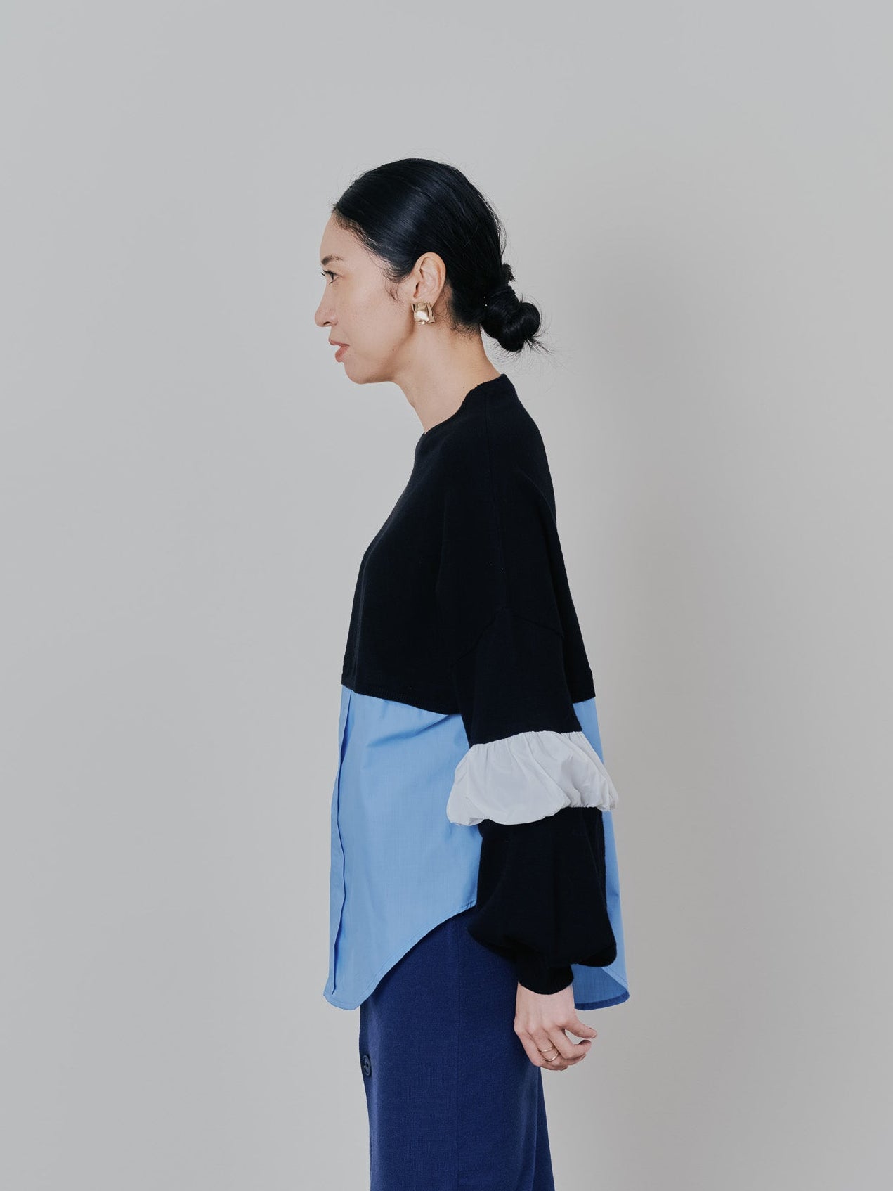 配色シャツレイヤードライクニットトップス [605535] blue