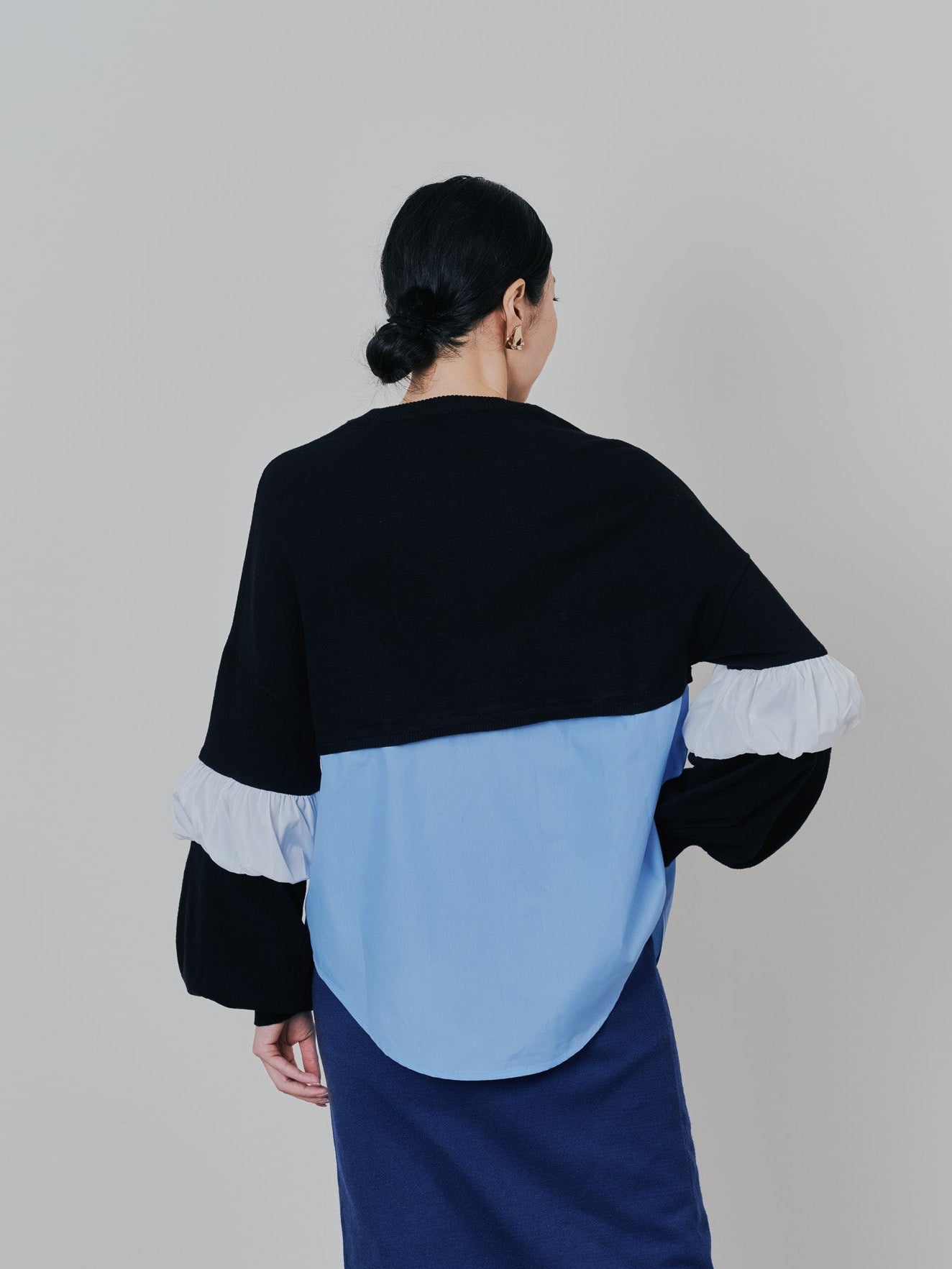 配色シャツレイヤードライクニットトップス [605535] blue