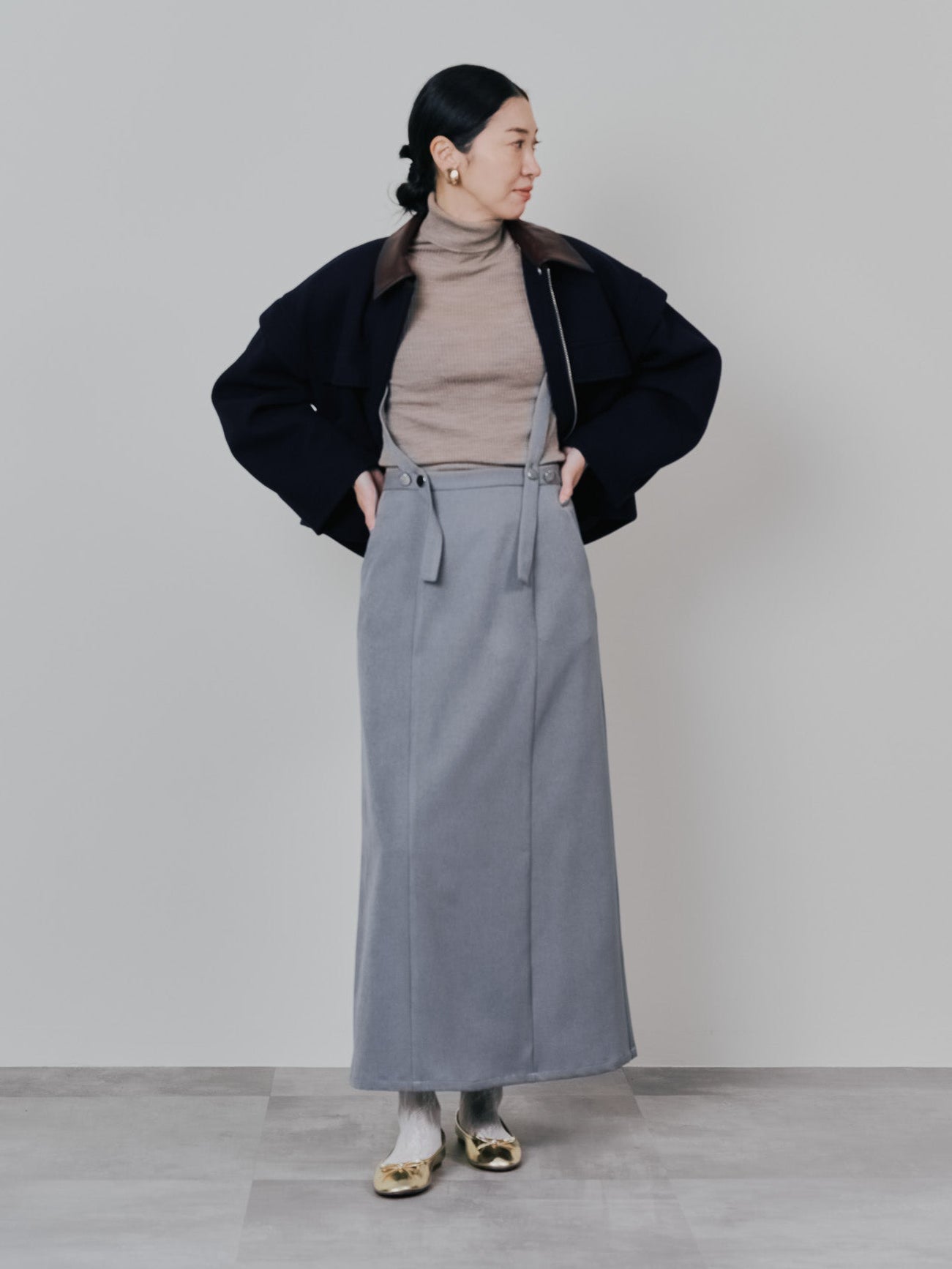 サスペンダー付ソフトAラインスカート [608328] grey