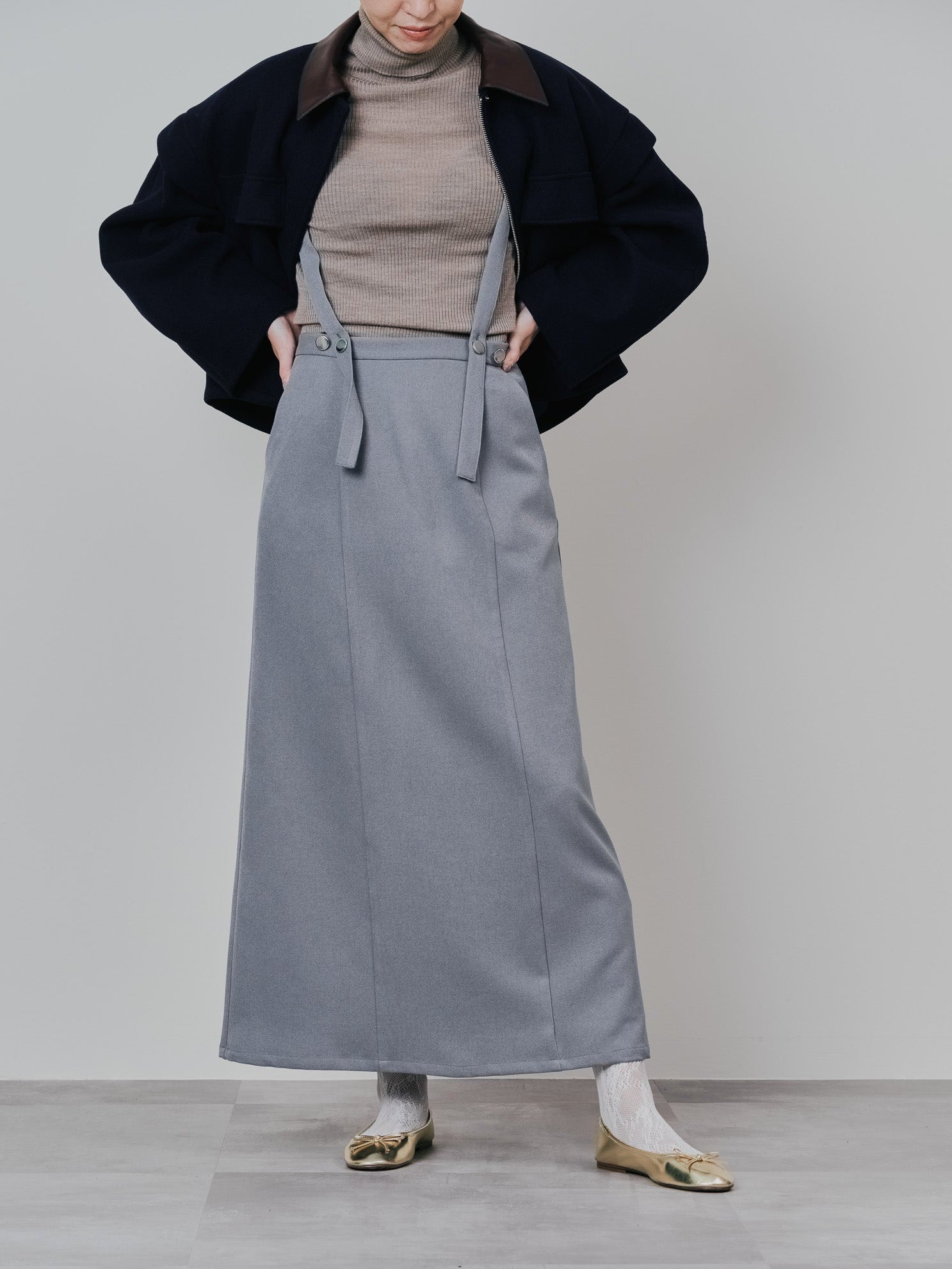 サスペンダー付ソフトAラインスカート [608328] grey