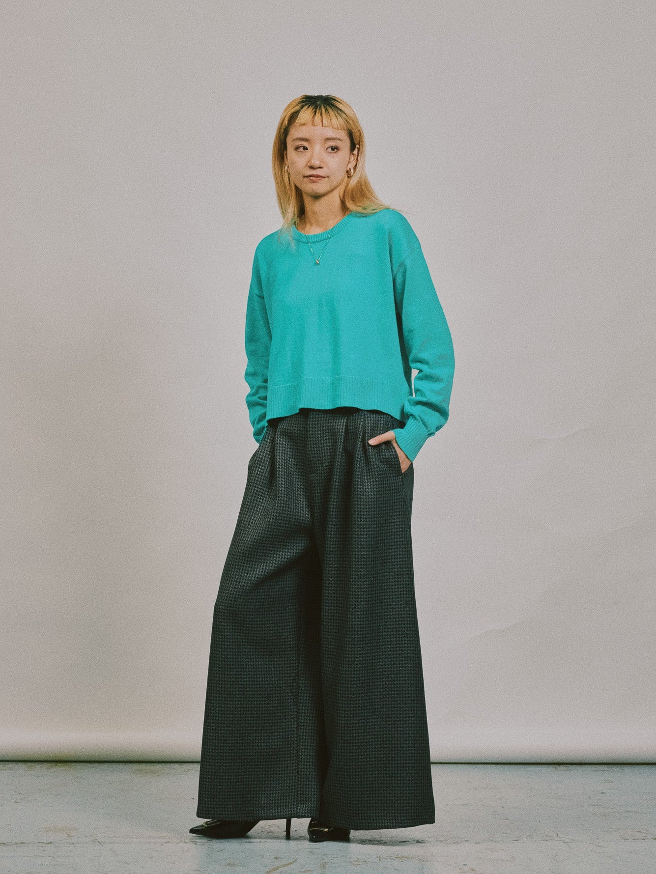 バックスリットカシミアニットトップス [605550] green