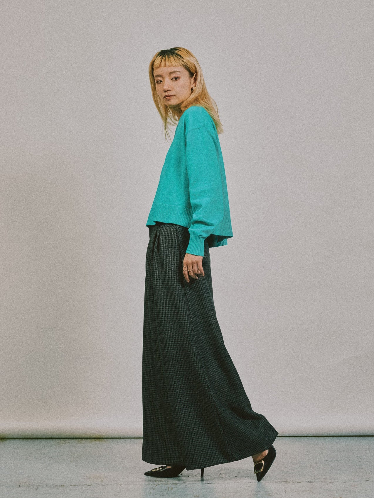 バックスリットカシミアニットトップス [605550] green
