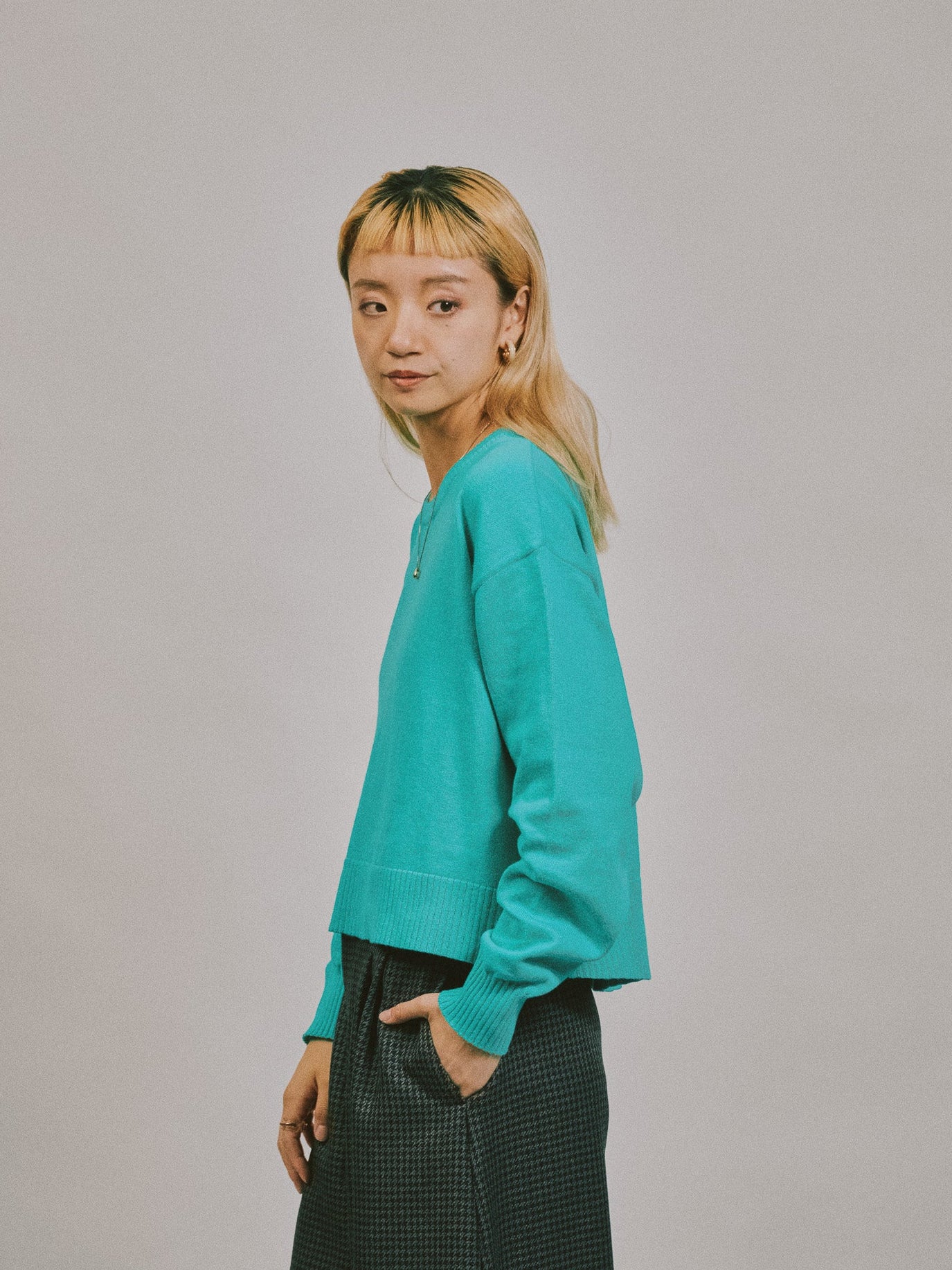 バックスリットカシミアニットトップス [605550] green